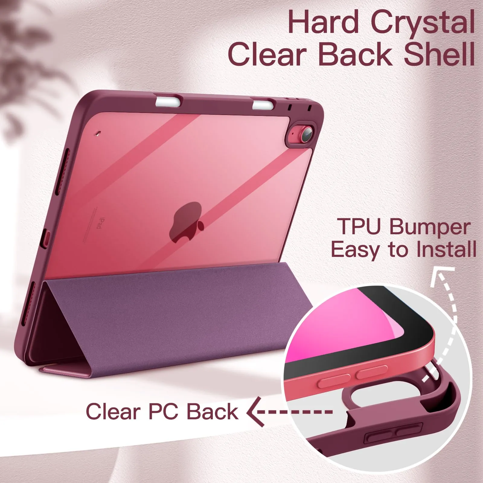 JETech Custodia per iPad 11ª/10ª Gen, Vino Rosso - immagine 3