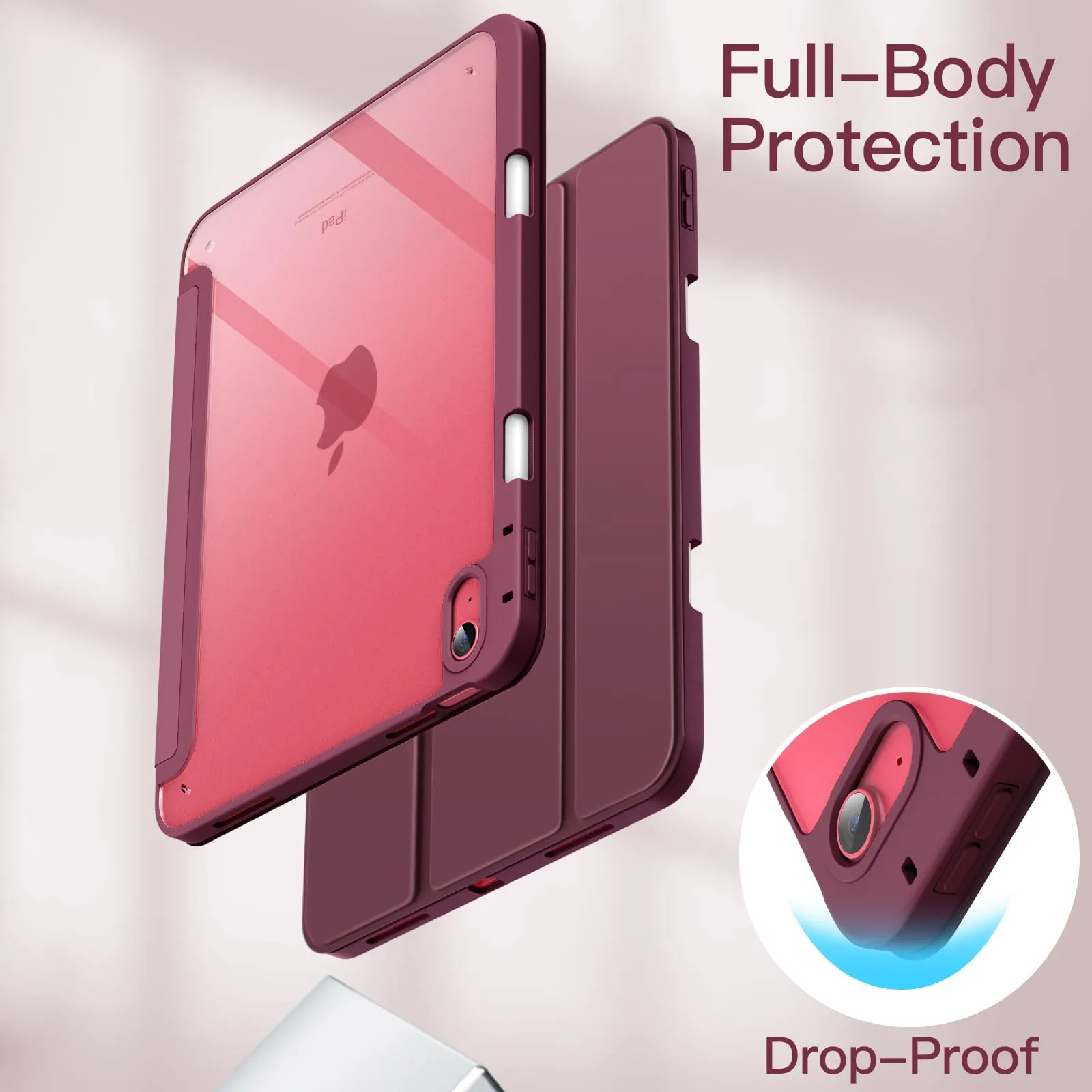JETech Custodia per iPad 11ª/10ª Gen, Vino Rosso - immagine 4