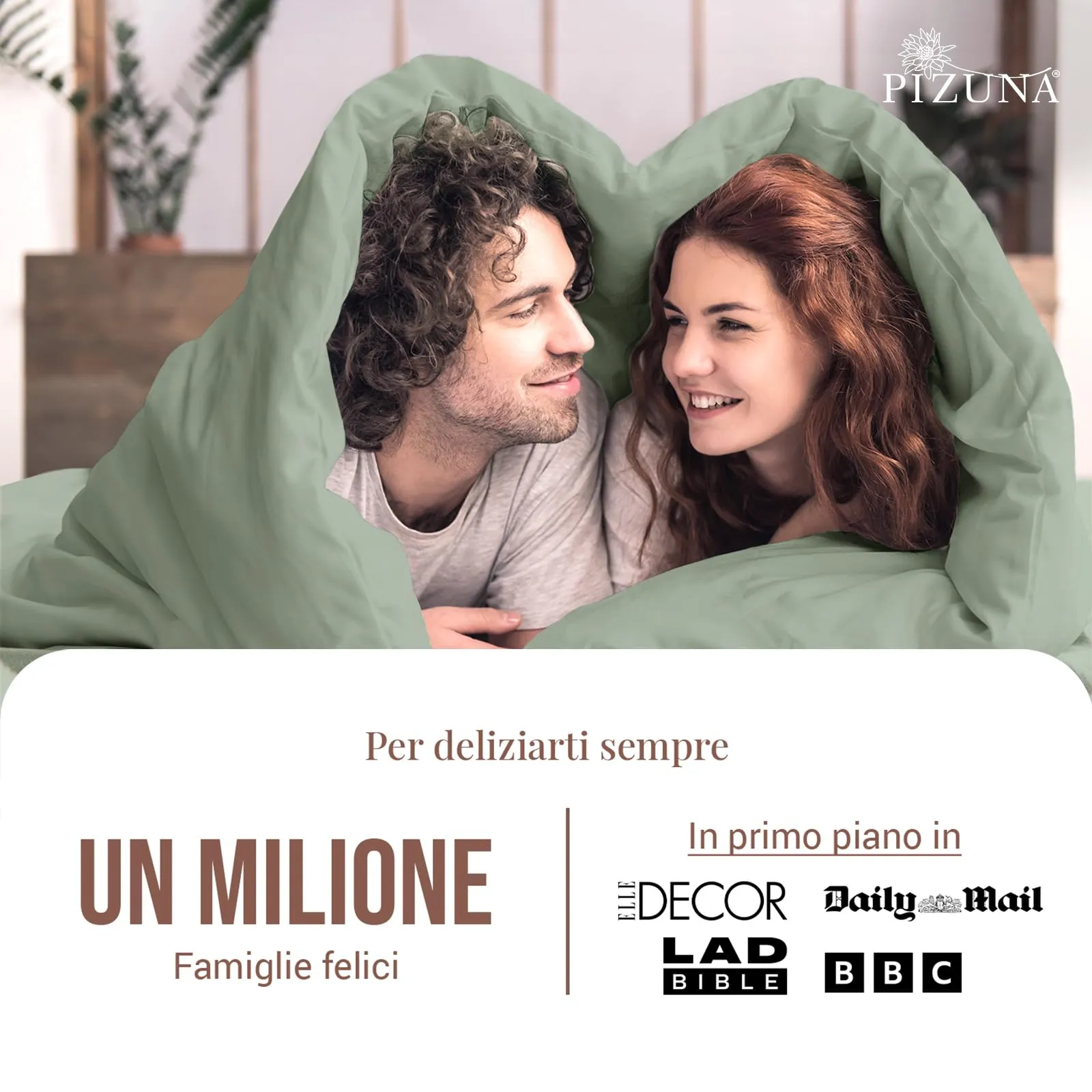 Pizuna Linens Set Copripiumino in Cotone Sateen 400 fili, 200x200 cm, Verde, 3 Pezzi - immagine 4