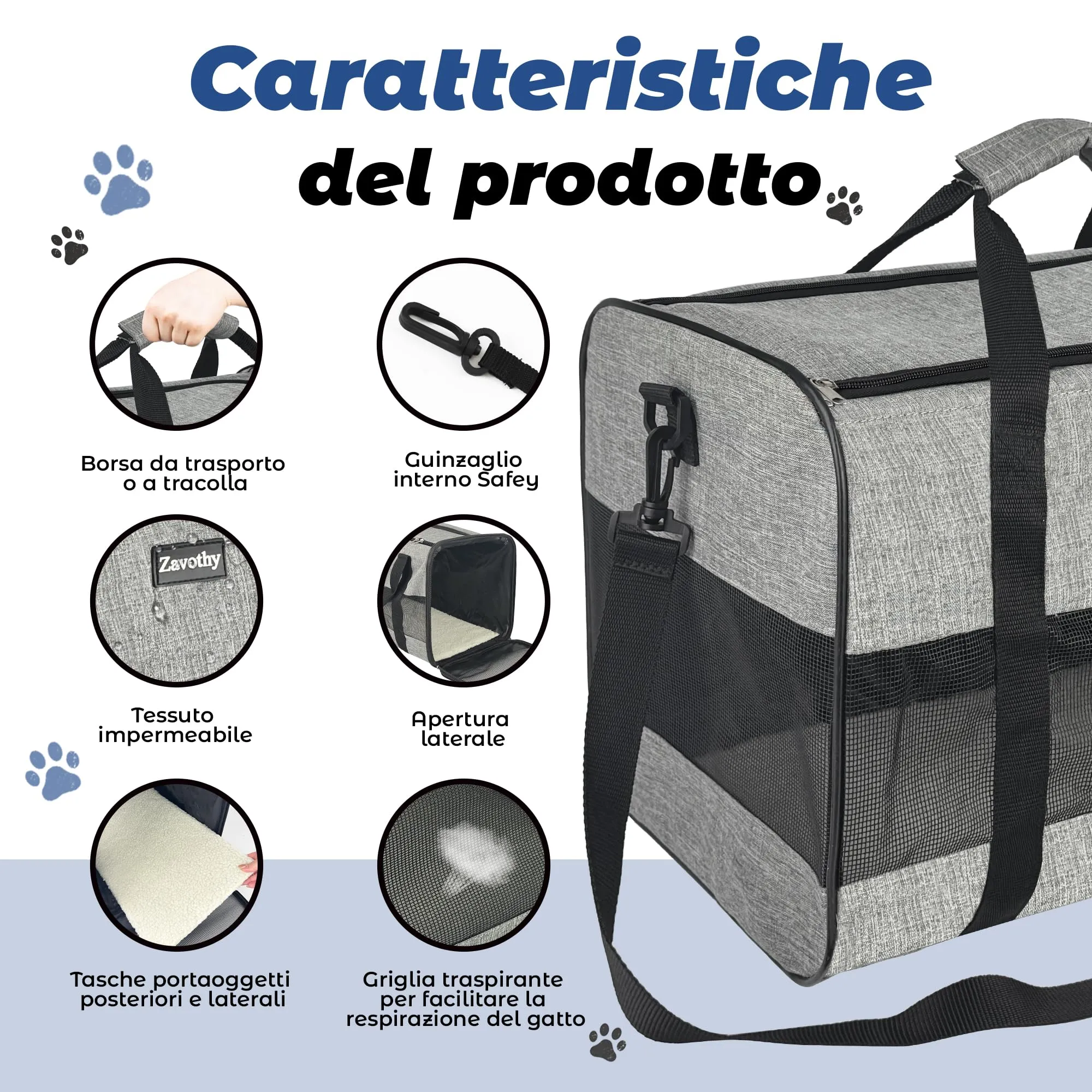 Zavothy Borsa per il Trasporto di Gatti e Cani, Traspirante e Pieghevole con Tracolla Regolabile e Materasso in Peluche Rimovibile, L, Beige - immagine 3