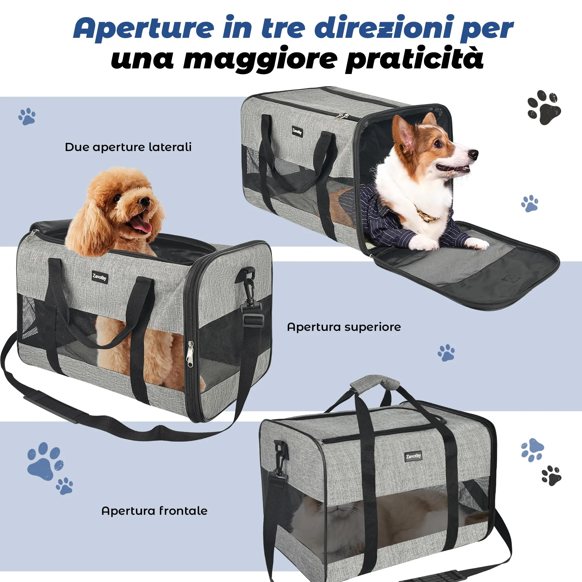 Zavothy Borsa per il Trasporto di Gatti e Cani, Traspirante e Pieghevole con Tracolla Regolabile e Materasso in Peluche Rimovibile, L, Beige - immagine 4