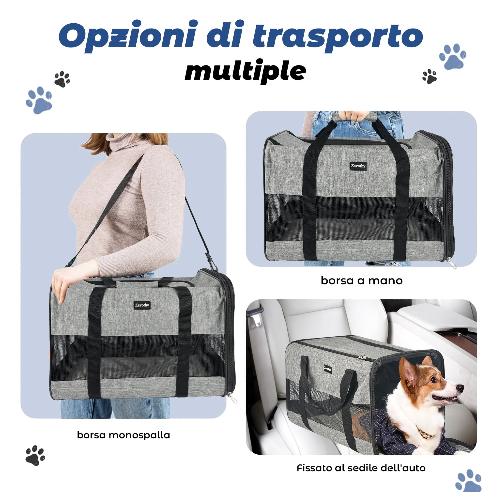 Zavothy Borsa per il Trasporto di Gatti e Cani, Traspirante e Pieghevole con Tracolla Regolabile e Materasso in Peluche Rimovibile, L, Beige - immagine 6