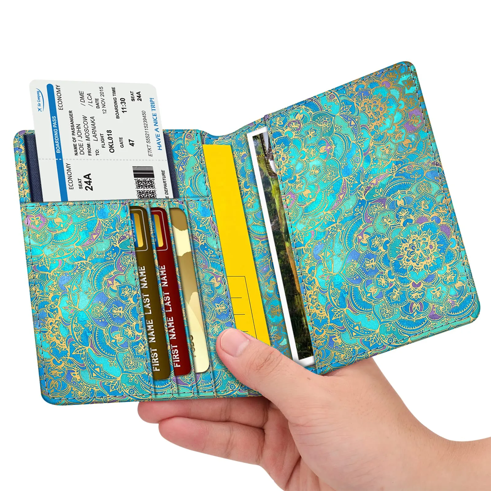 FINTIE Porta Passaporto con Protezione RFID, Floreale, Blue - immagine 3