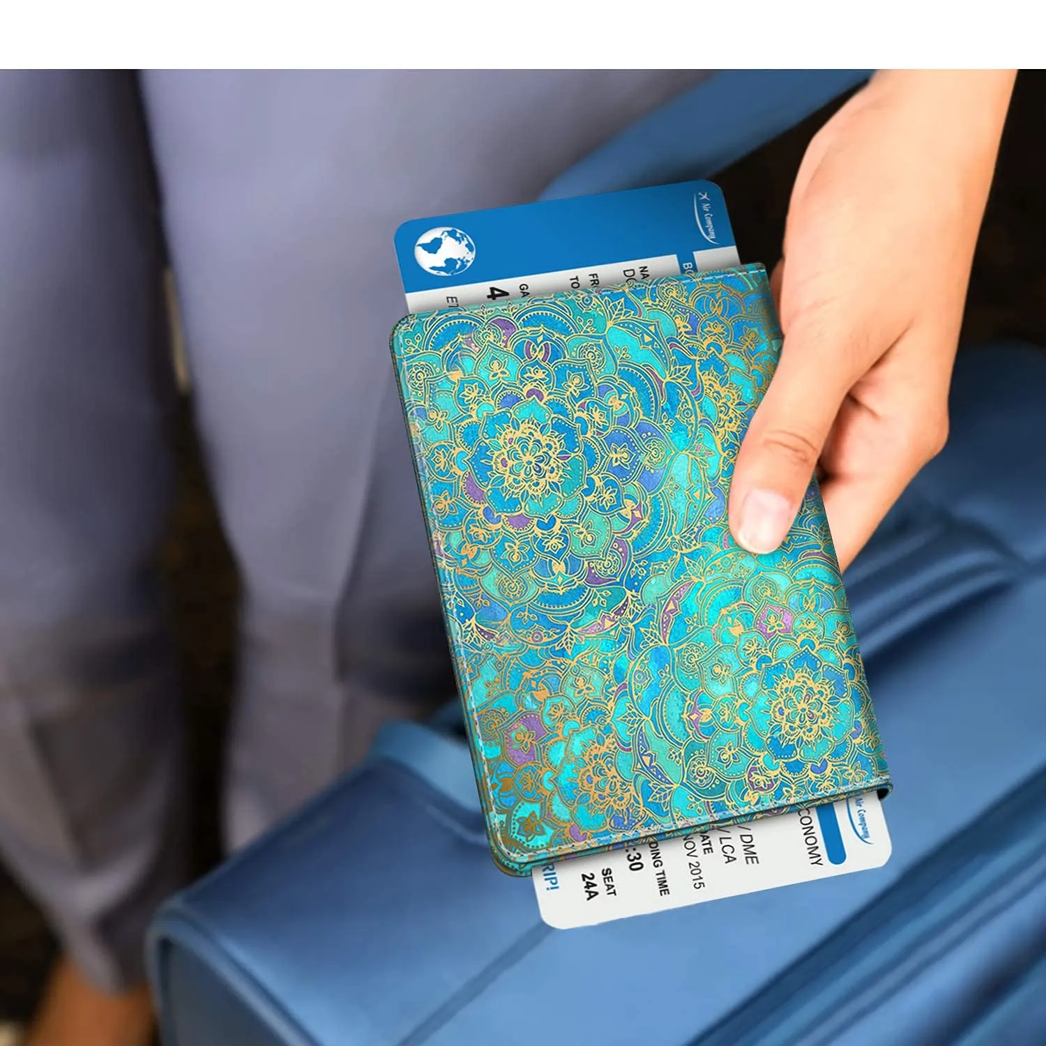 FINTIE Porta Passaporto con Protezione RFID, Floreale, Blue - immagine 8