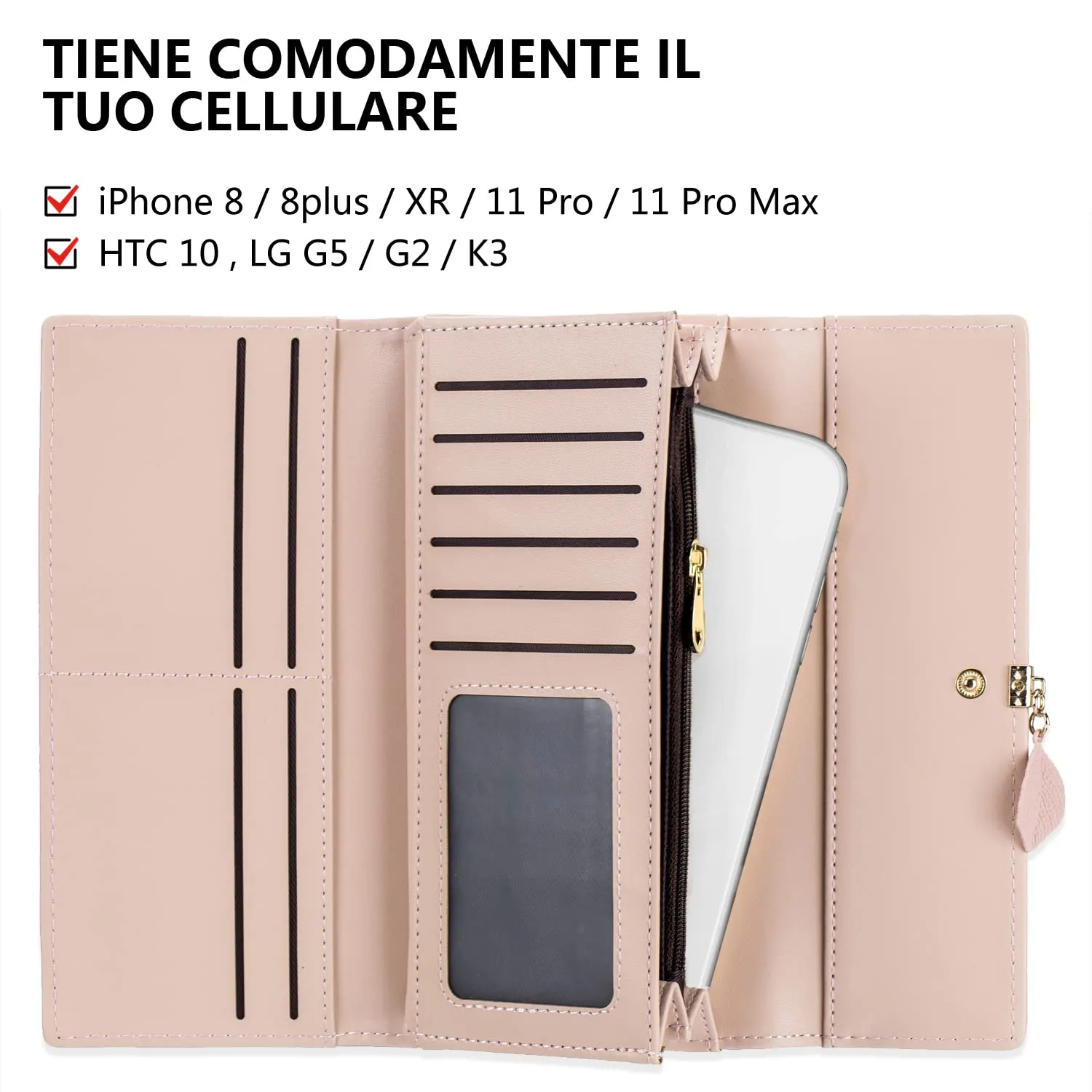 Roulens Portafoglio da donna in pelle sintetica con blocco RFID e bottoni a pressione a forma di foglia - immagine 5