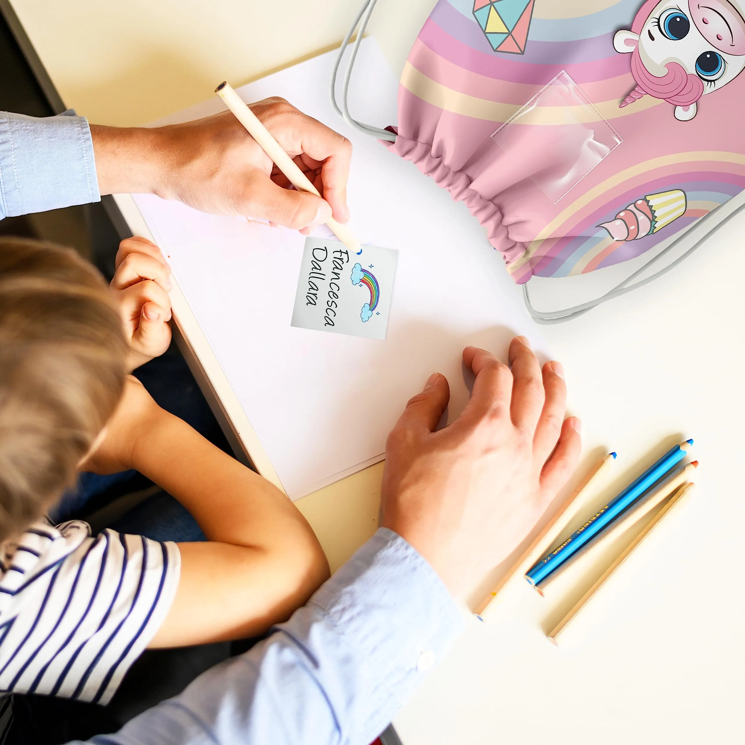 KAÏDENSÏ Sacca Asilo Personalizzata Unicorno, Zainetto Asilo Nido 32x40 cm con Tasca Interna - immagine 5