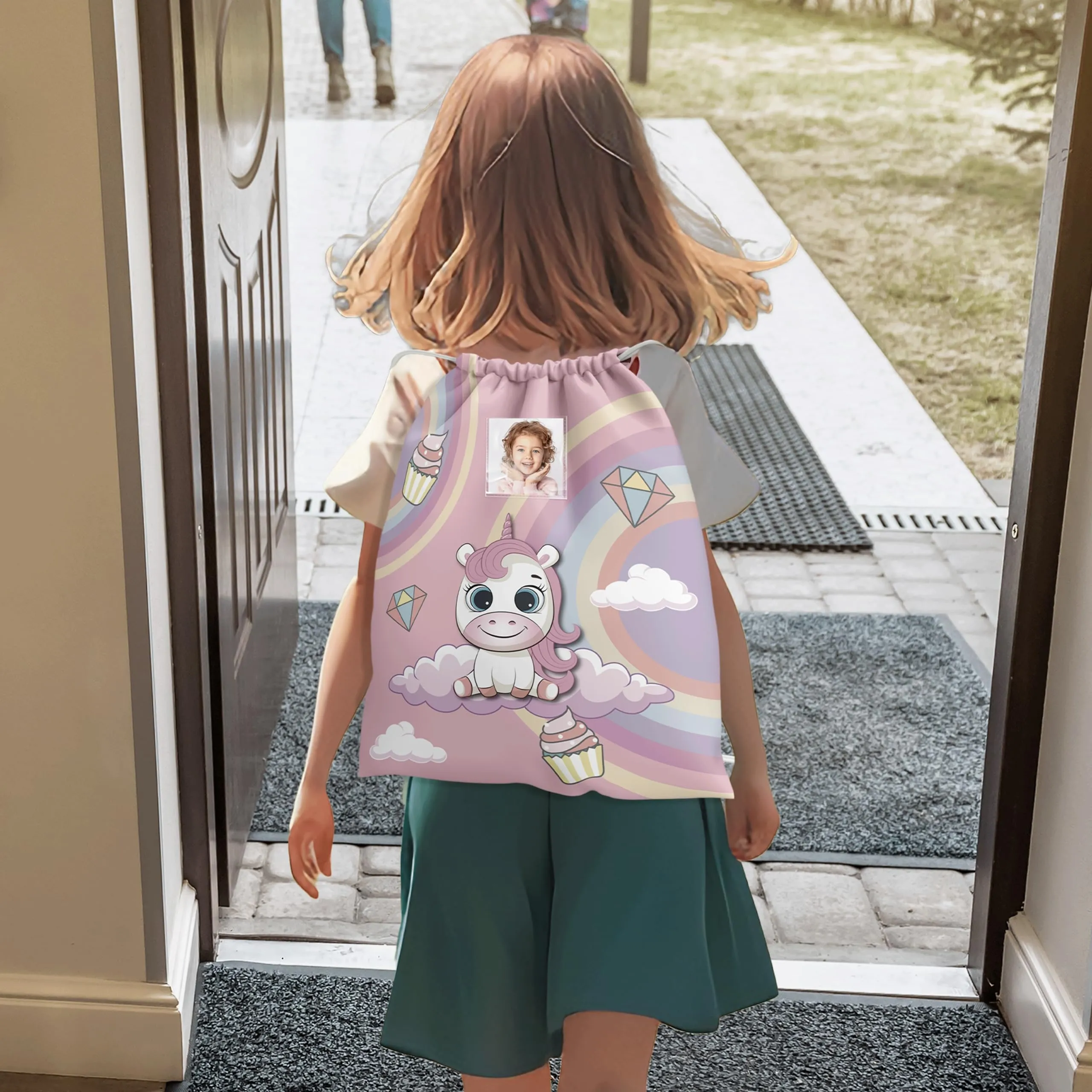 KAÏDENSÏ Sacca Asilo Personalizzata Unicorno, Zainetto Asilo Nido 32x40 cm con Tasca Interna - immagine 6