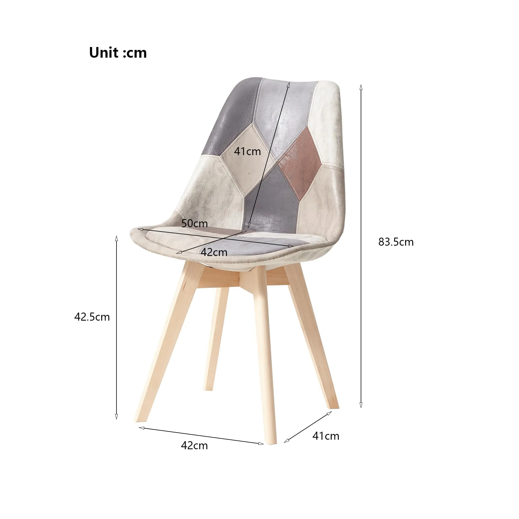 GrandCA HOME Set di 6 Sedie da Pranzo Scandinave con Cuscino in Tessuto Patchwork e Gambe in Legno di Faggio, Grigio - immagine 3