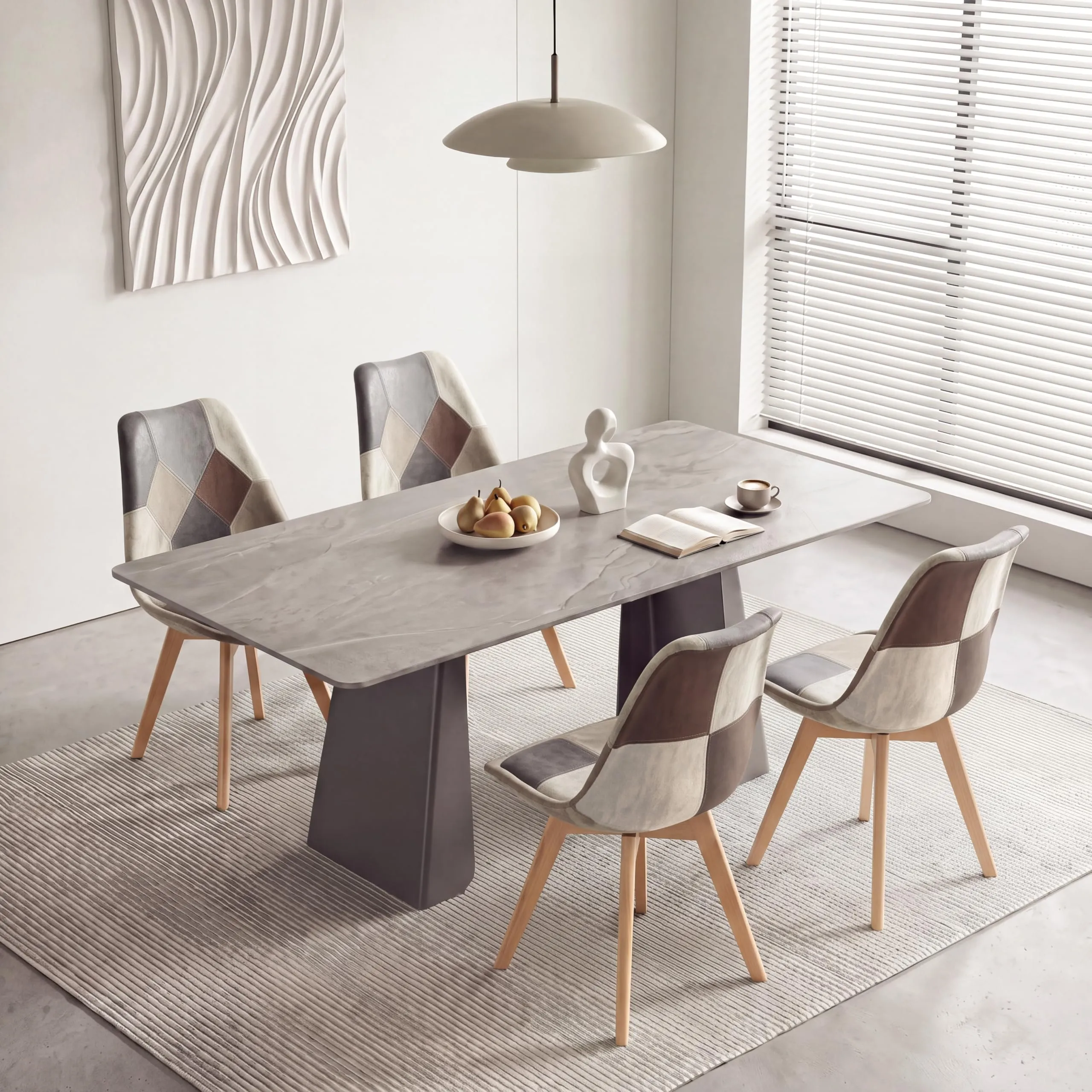 GrandCA HOME Set di 6 Sedie da Pranzo Scandinave con Cuscino in Tessuto Patchwork e Gambe in Legno di Faggio, Grigio - immagine 6