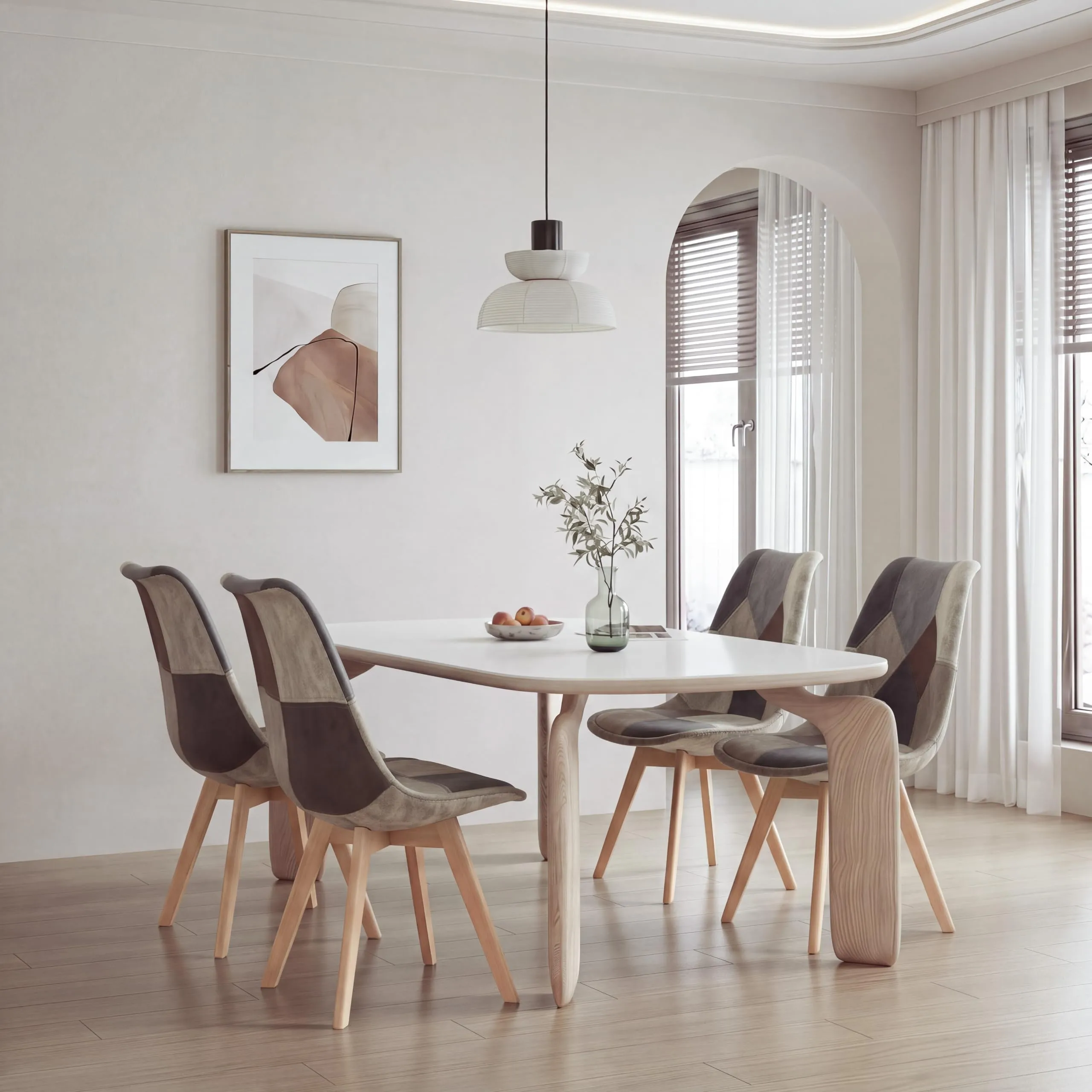 GrandCA HOME Set di 6 Sedie da Pranzo Scandinave con Cuscino in Tessuto Patchwork e Gambe in Legno di Faggio, Grigio - immagine 9
