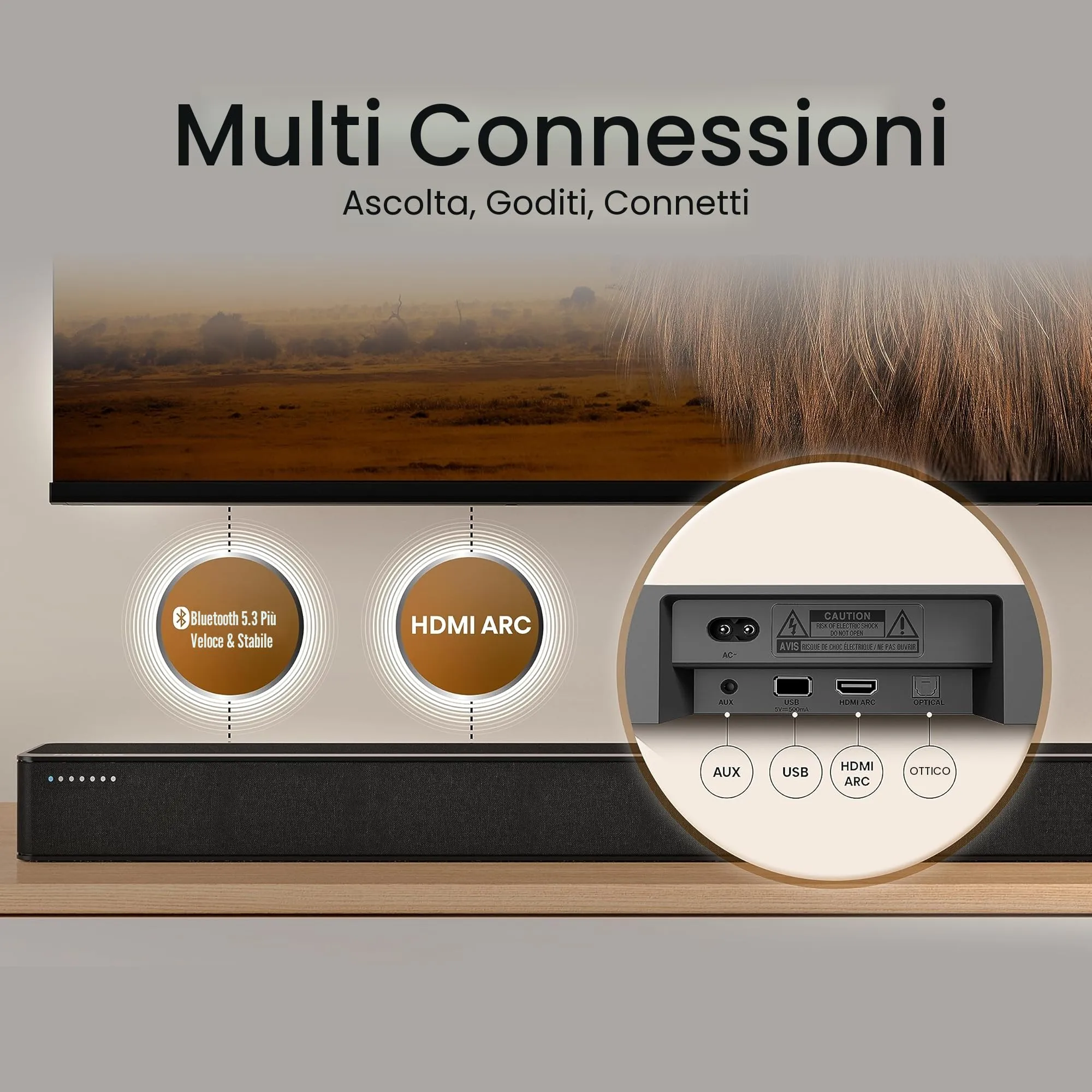 Hisense HS2100 Soundbar 2.1 240W with Wireless Subwoofer, Dolby Digital, DTS Virtual:X, Bluetooth, HDMI, USB, Optical Input - immagine 2