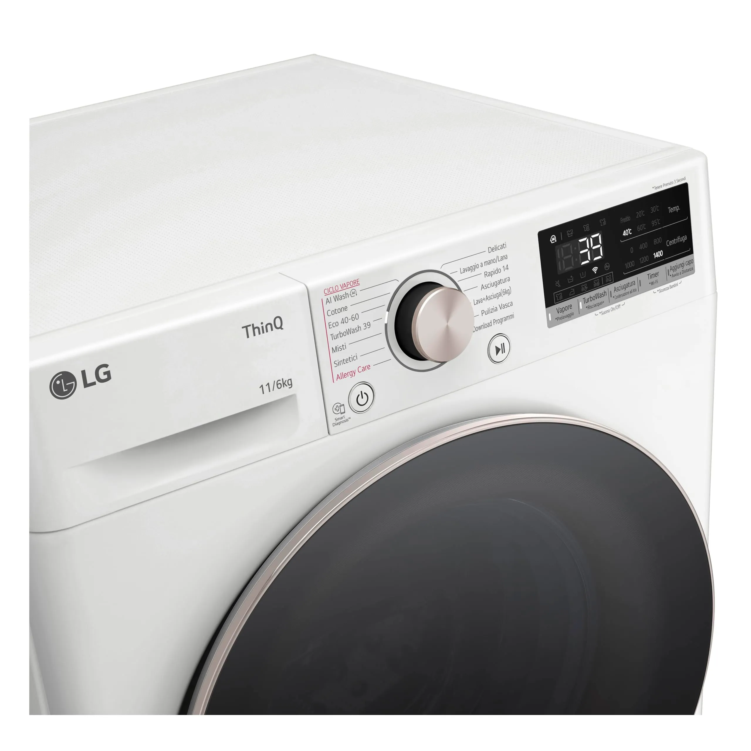 LG D4R7011TSWG Lavasciuga 11/6kg Serie R7, Classe A-10%/D, 1400 Giri, TurboWash 360, Vapore, Allergy Care, Eco Hybrid, Wi-Fi, Bianca - immagine 4