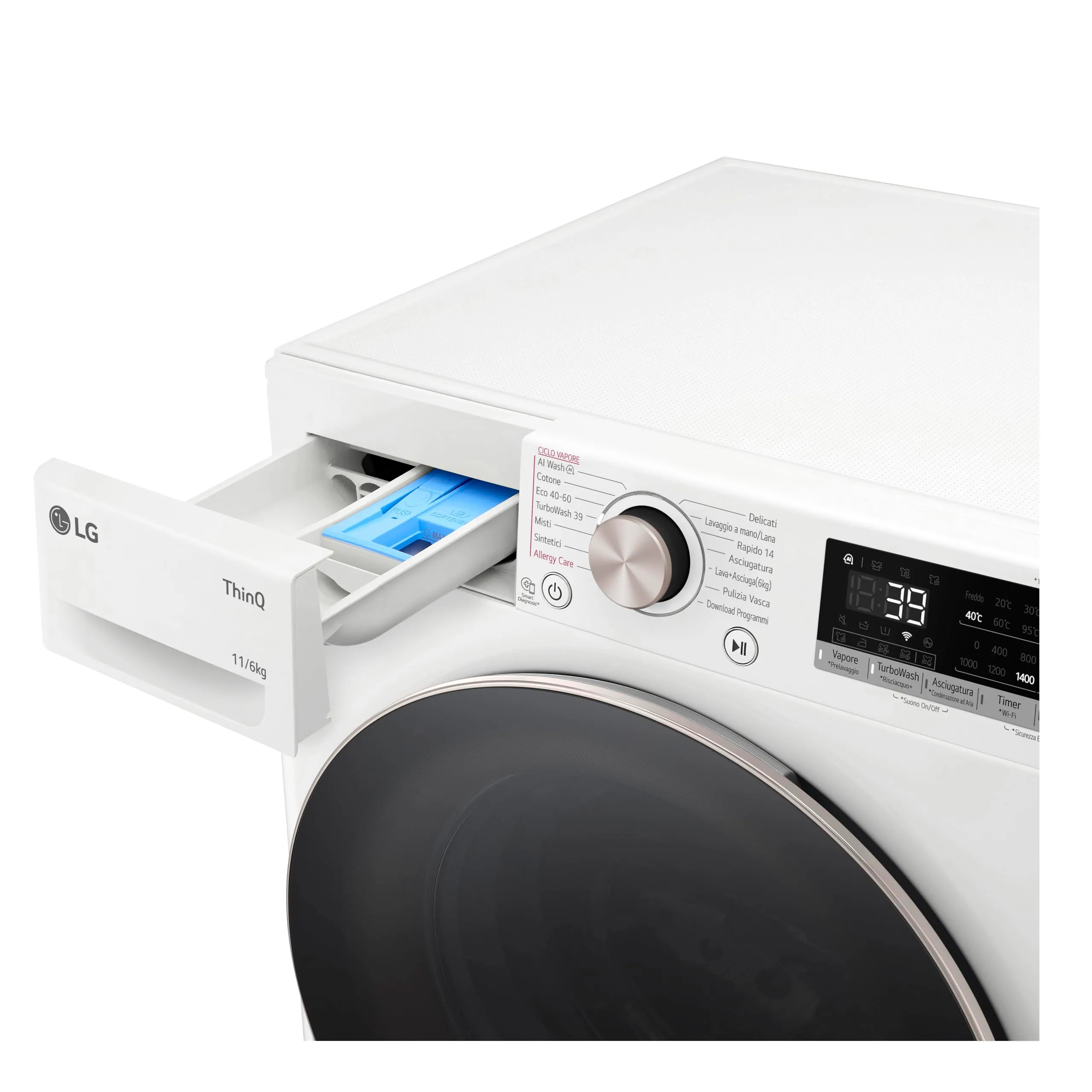 LG D4R7011TSWG Lavasciuga 11/6kg Serie R7, Classe A-10%/D, 1400 Giri, TurboWash 360, Vapore, Allergy Care, Eco Hybrid, Wi-Fi, Bianca - immagine 6