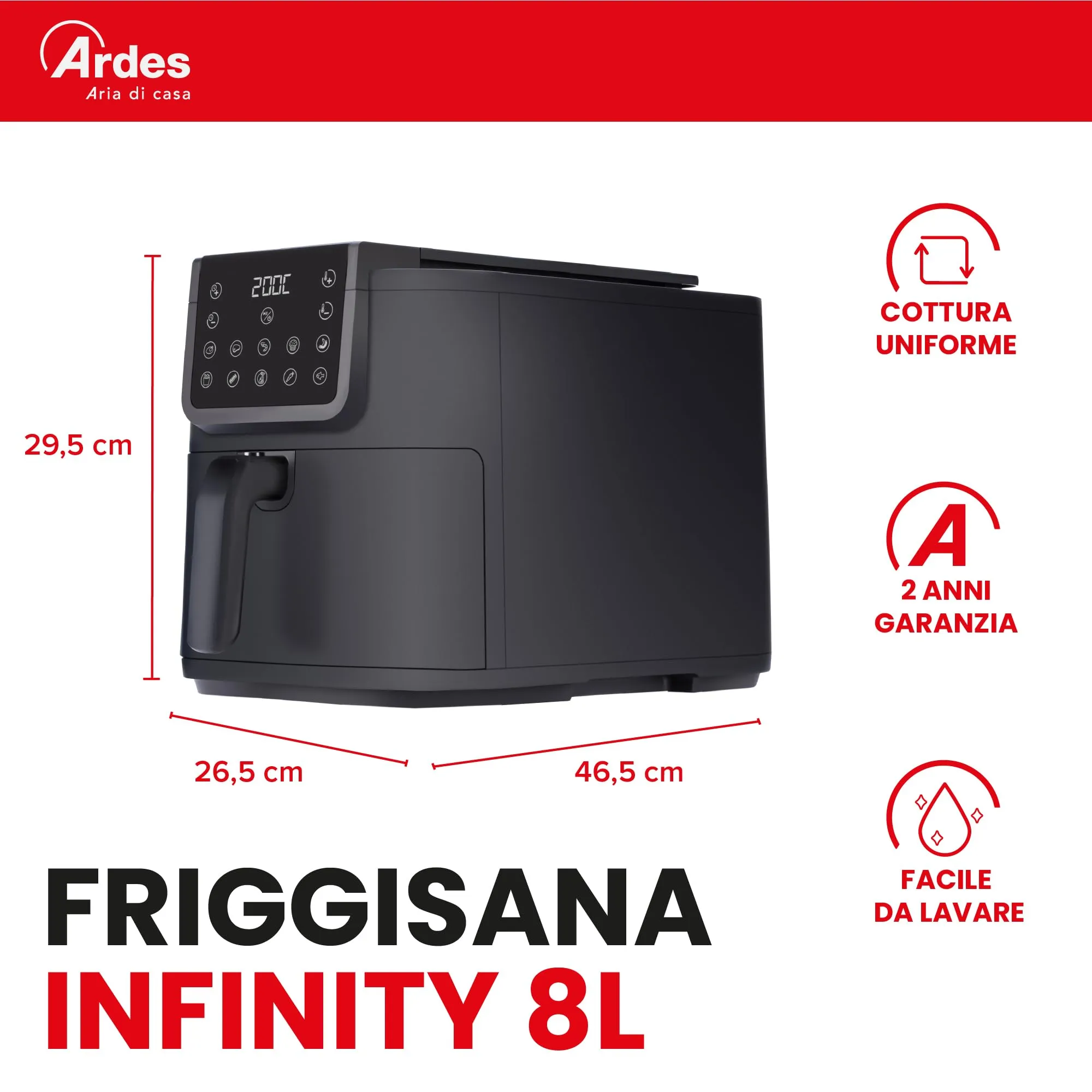 Ardes Friggisana Infinity ARFRYA05L Friggitrice ad Aria 8L 10 in 1 Display Touch - immagine 2