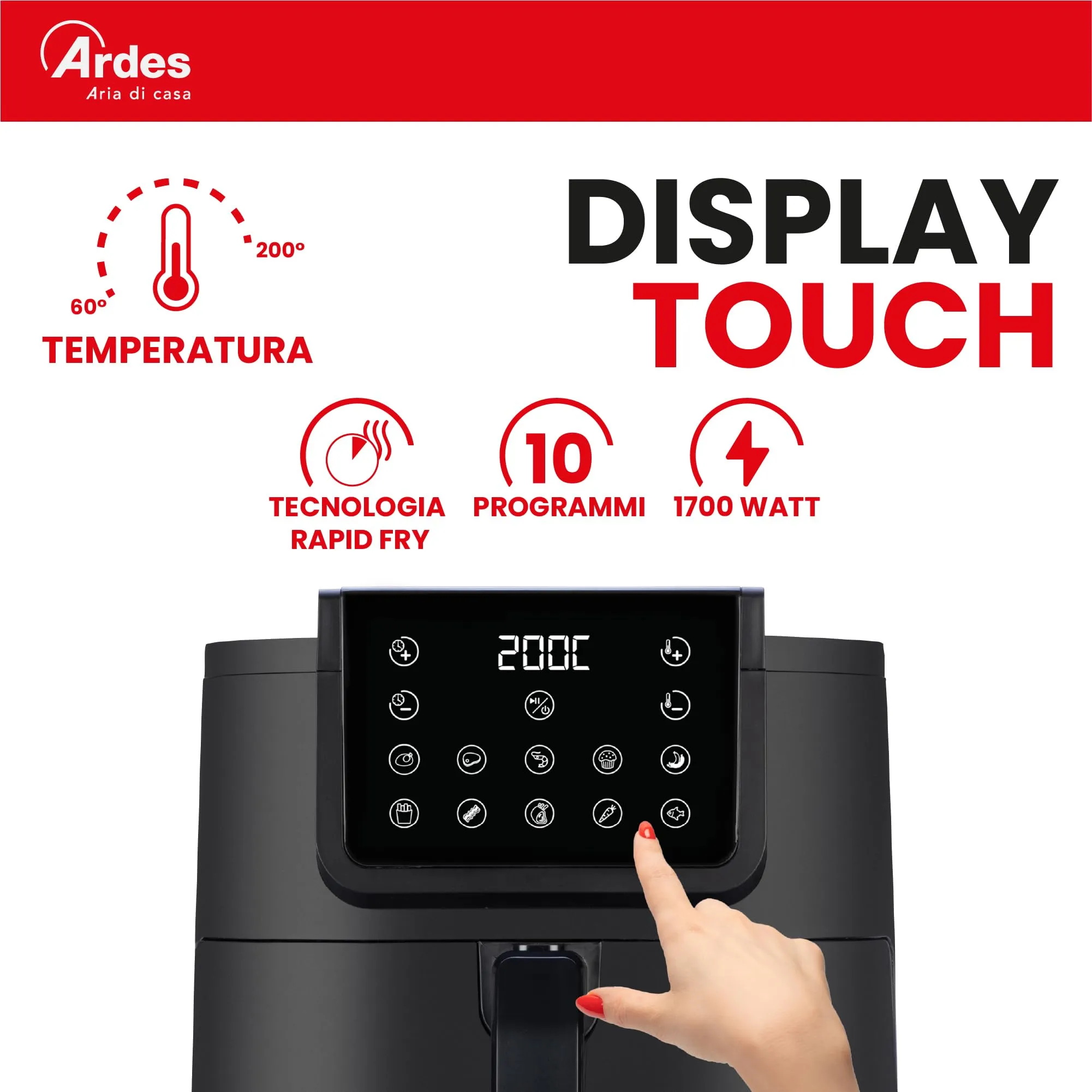 Ardes Friggisana Infinity ARFRYA05L Friggitrice ad Aria 8L 10 in 1 Display Touch - immagine 6
