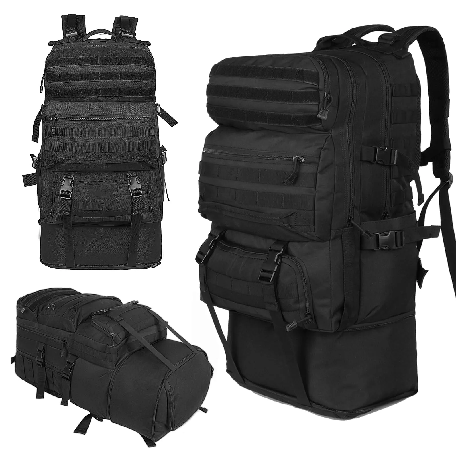 Oreunik Zaino Militare Tattico 60-75L Impermeabile Nero - immagine 1