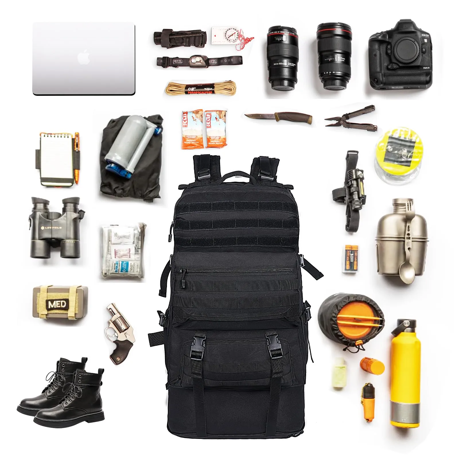Oreunik Zaino Militare Tattico 60-75L Impermeabile Nero - immagine 2