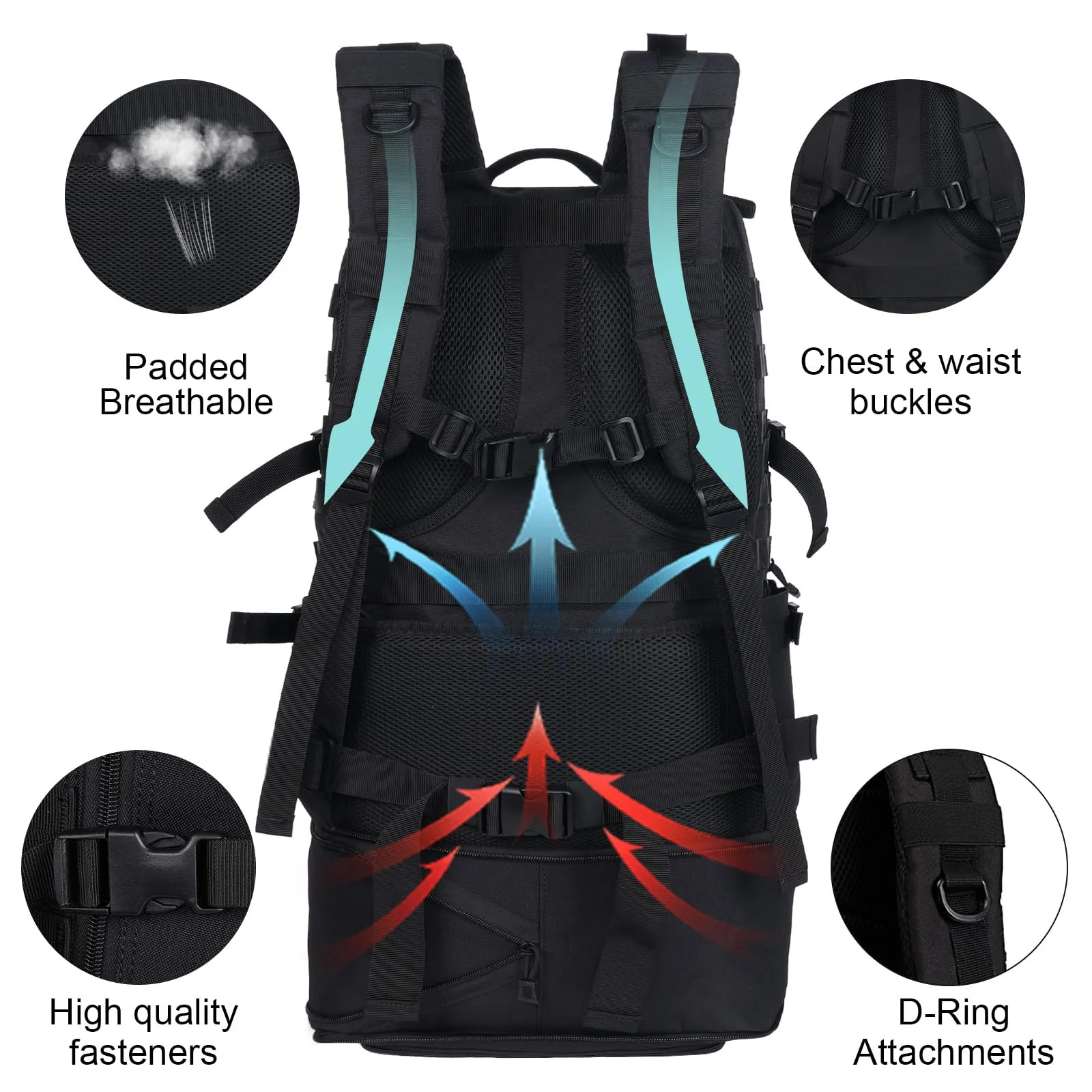 Oreunik Zaino Militare Tattico 60-75L Impermeabile Nero - immagine 5
