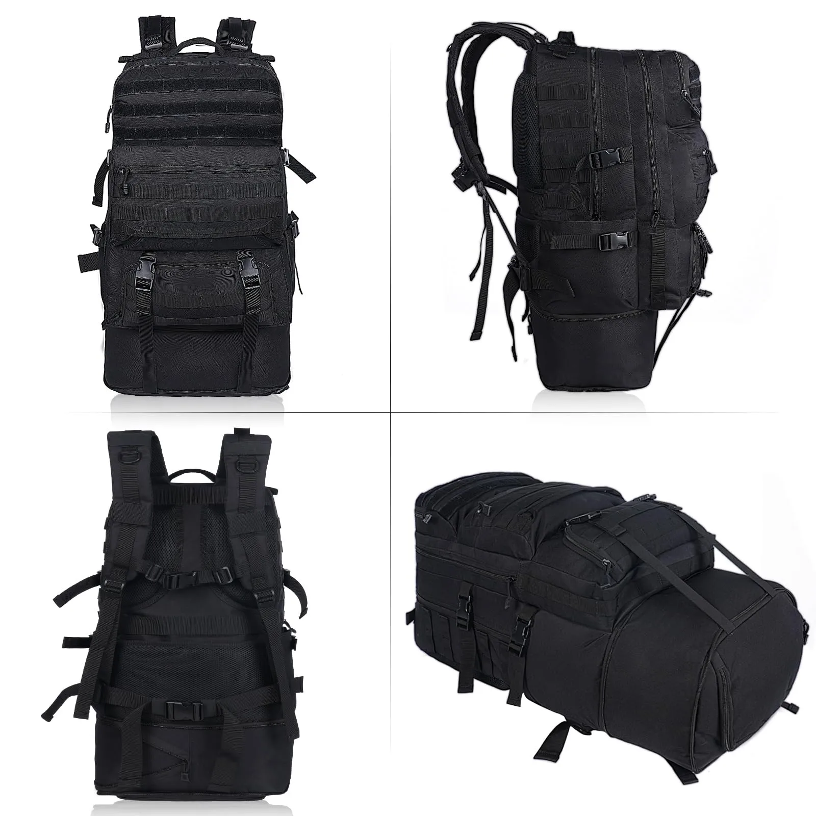 Oreunik Zaino Militare Tattico 60-75L Impermeabile Nero - immagine 7