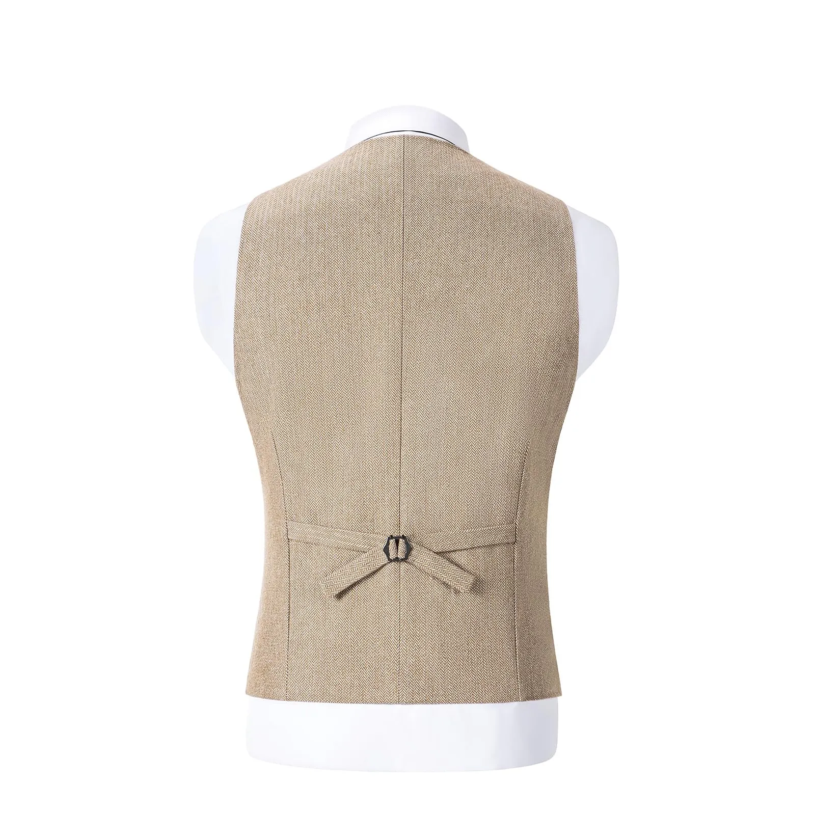 Solovedress Gilet da Uomo Vintage in Tweed Doppiopetto, Champagne, M - immagine 2
