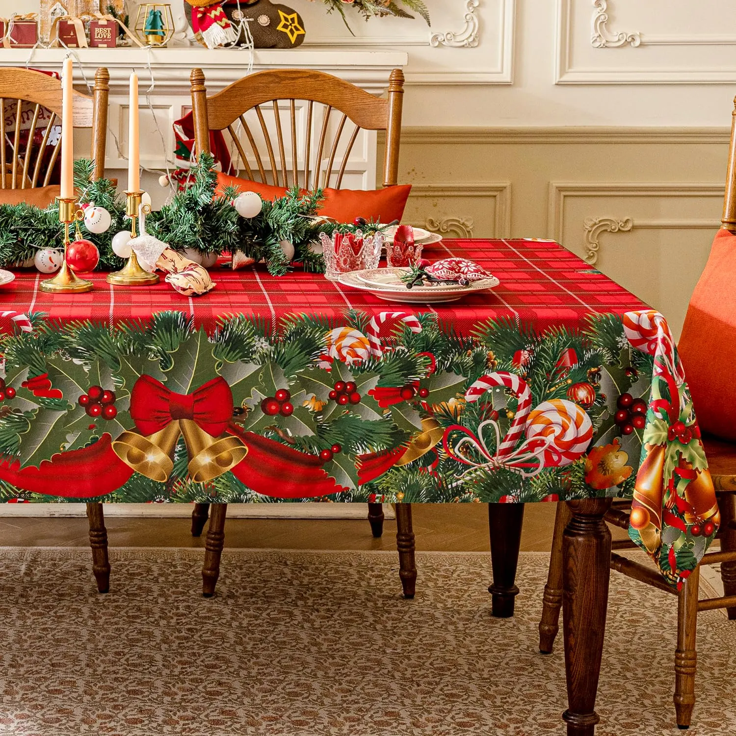 Softalker Tovaglia Rettangolare Natalizia Rossa a Quadri Tartan, 152 x 259 cm - immagine 1