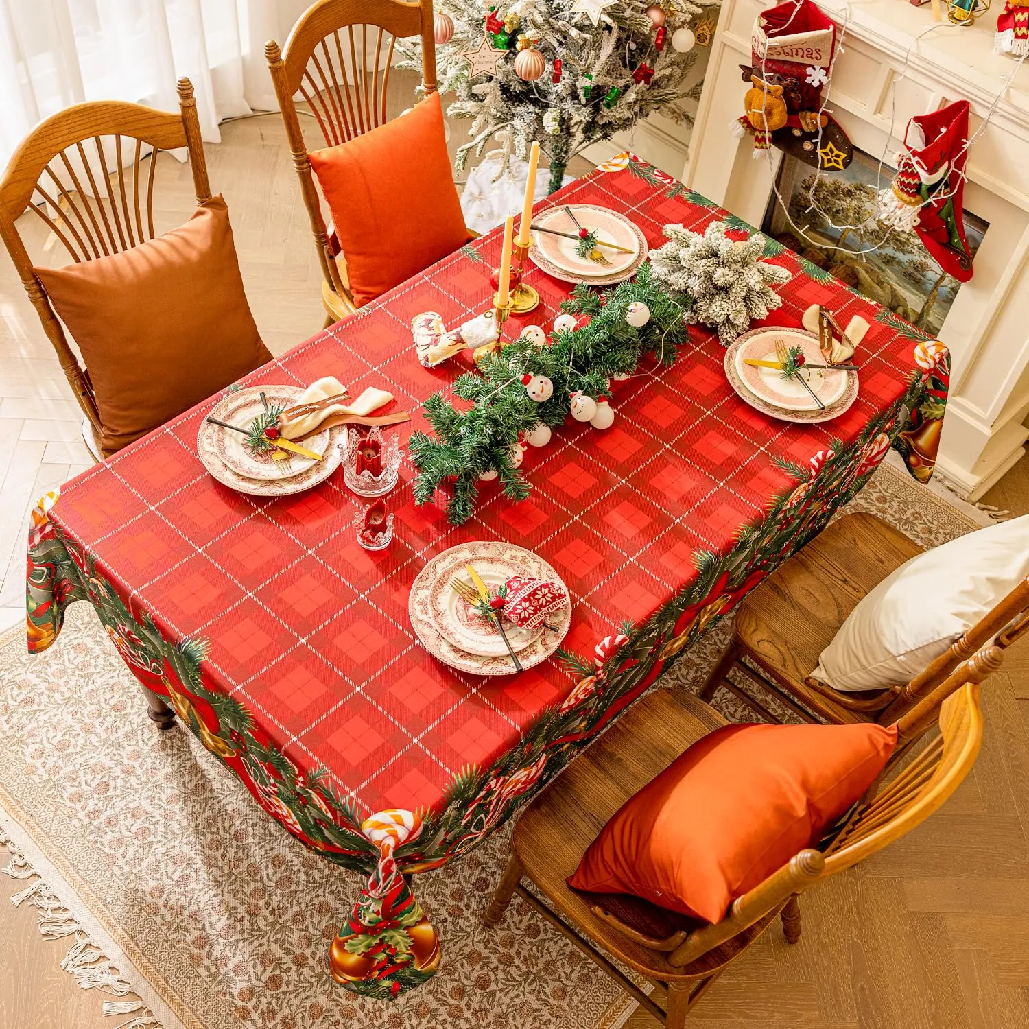 Softalker Tovaglia Rettangolare Natalizia Rossa a Quadri Tartan, 152 x 259 cm - immagine 2