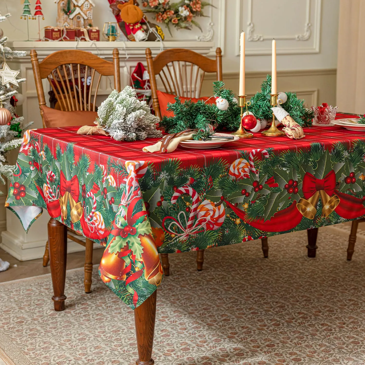 Softalker Tovaglia Rettangolare Natalizia Rossa a Quadri Tartan, 152 x 259 cm - immagine 3
