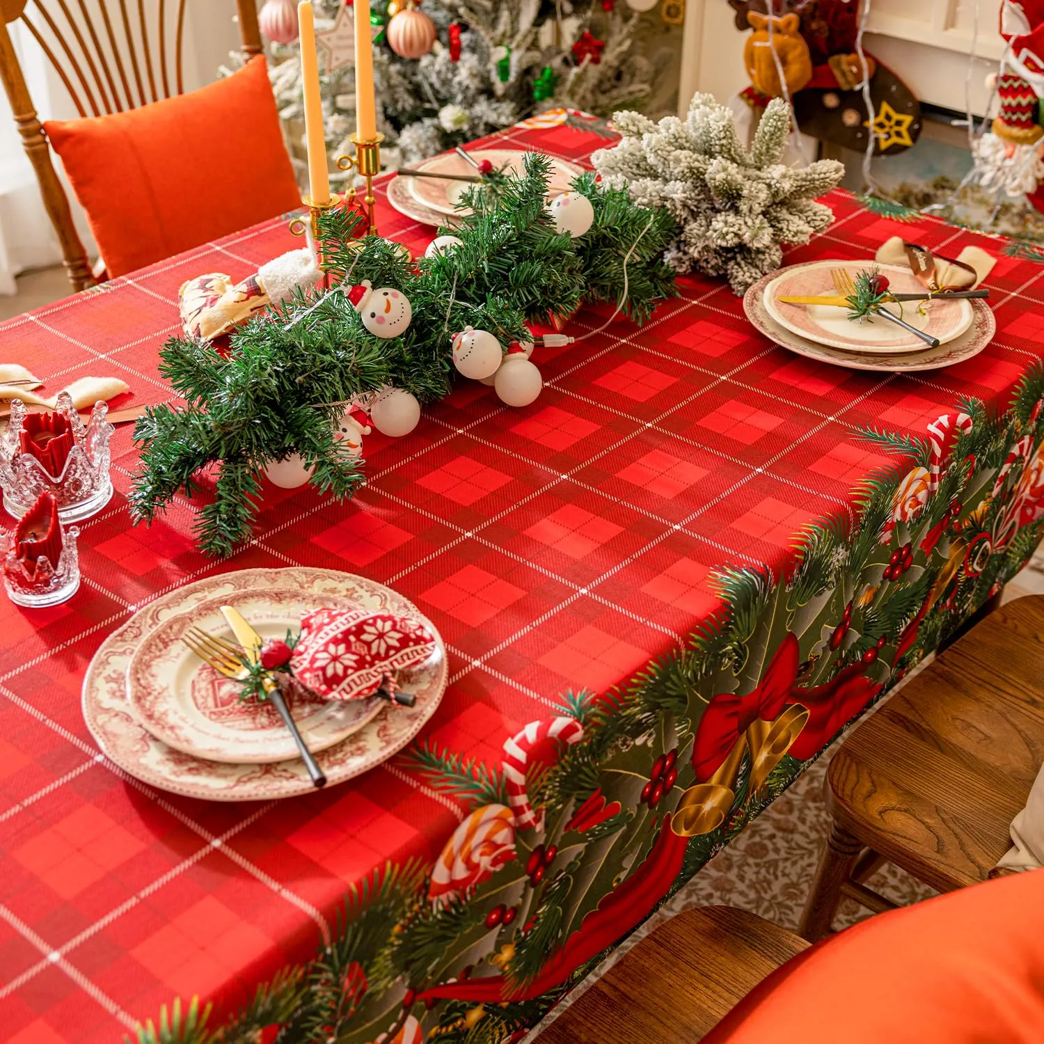 Softalker Tovaglia Rettangolare Natalizia Rossa a Quadri Tartan, 152 x 259 cm - immagine 6
