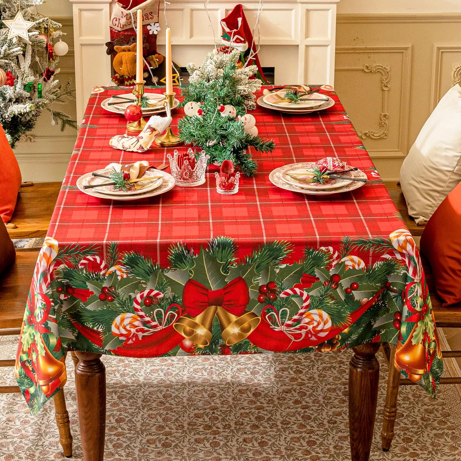 Softalker Tovaglia Rettangolare Natalizia Rossa a Quadri Tartan, 152 x 259 cm - immagine 8