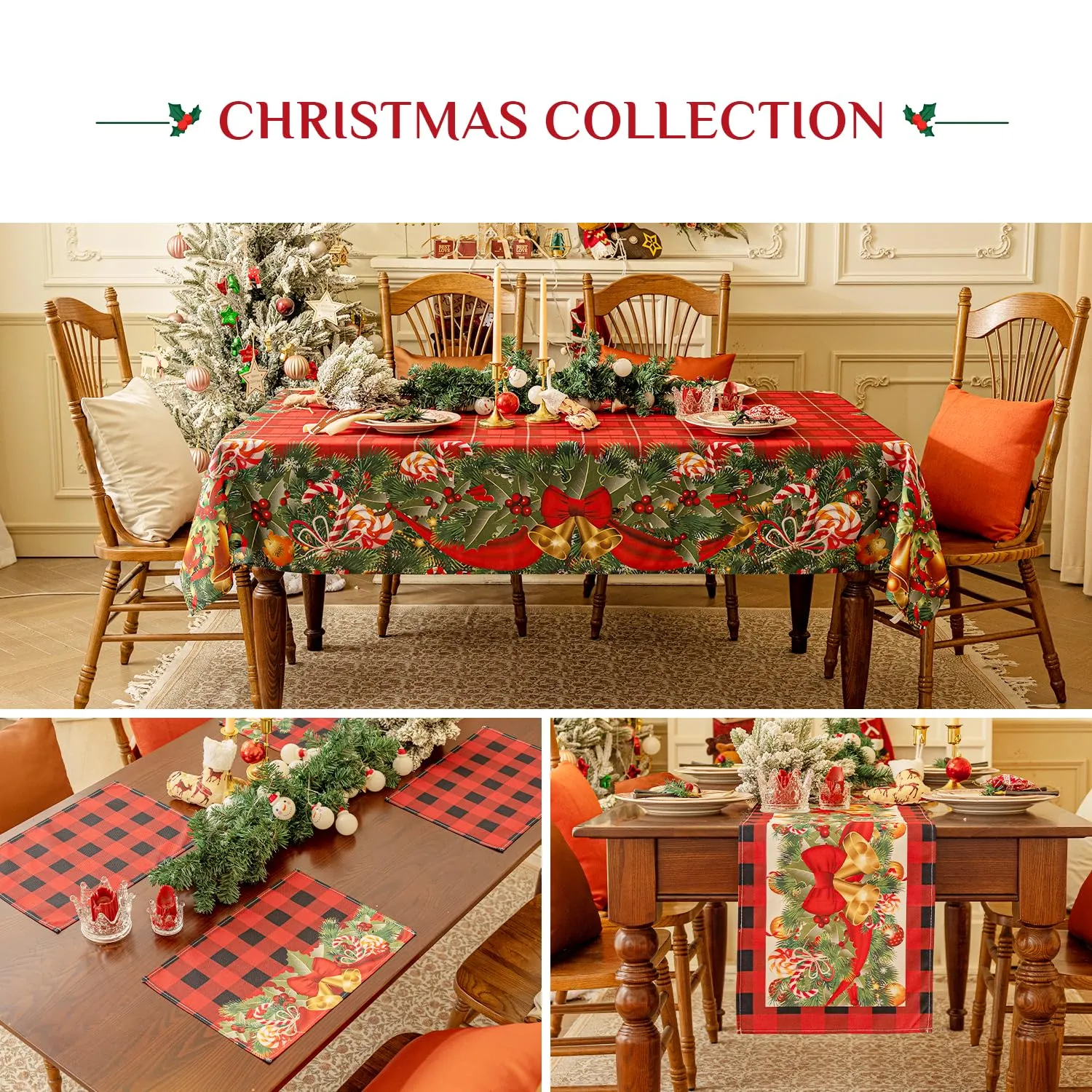 Softalker Tovaglia Rettangolare Natalizia Rossa a Quadri Tartan, 152 x 259 cm - immagine 9