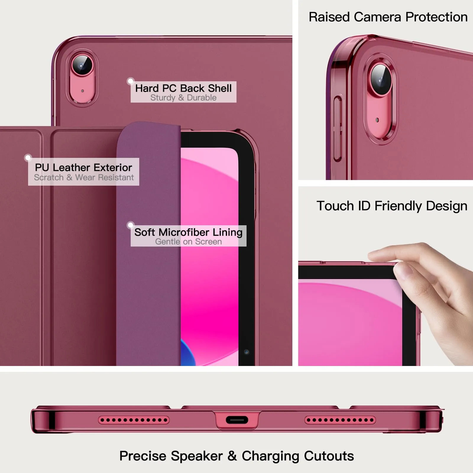 JETech Custodia per iPad 11ª/10ª Gen, Vino Rosso - immagine 3