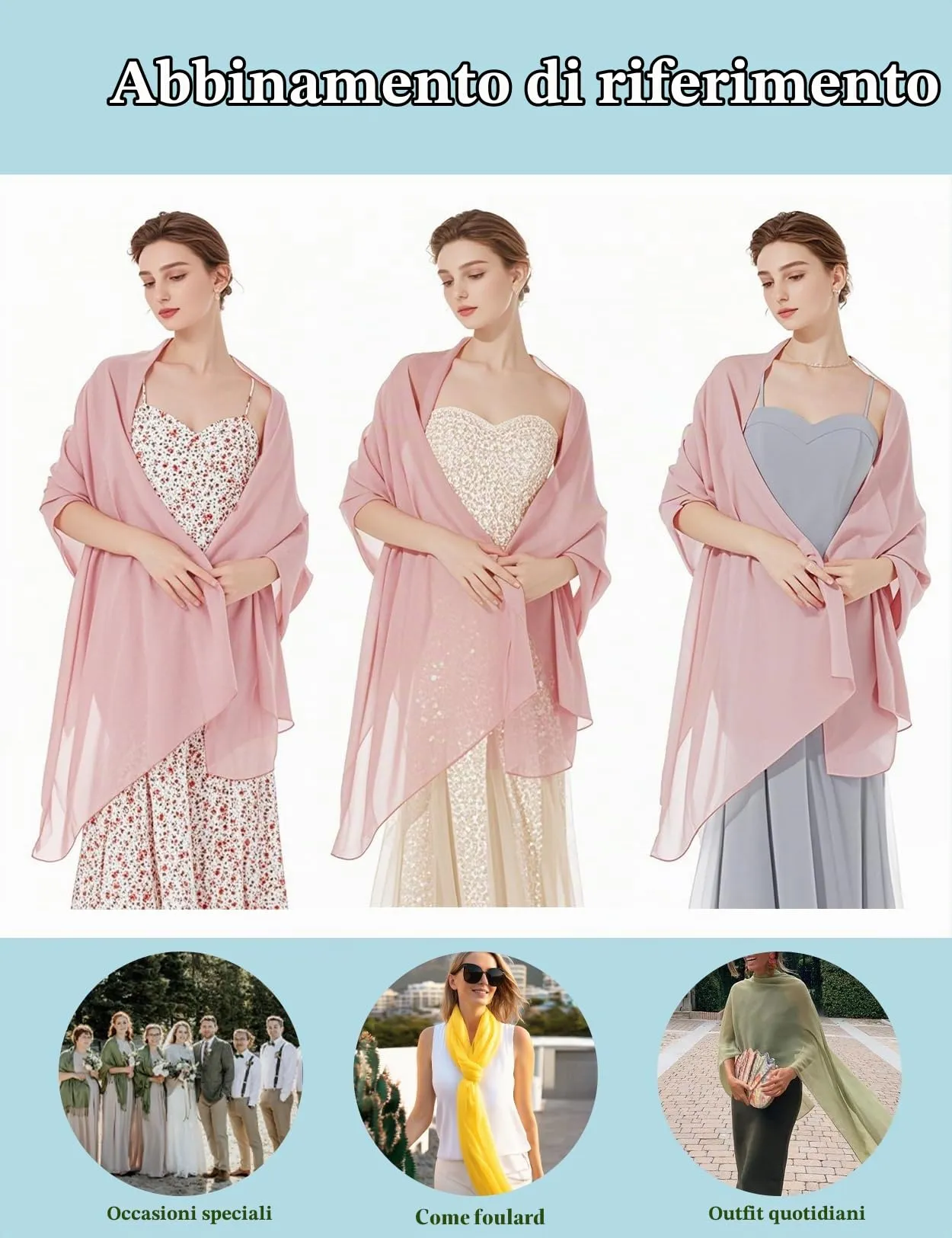 BEAUTELICATE Scialle Stola Donna in Chiffon, Ballet Pink - Taglia unica - immagine 6