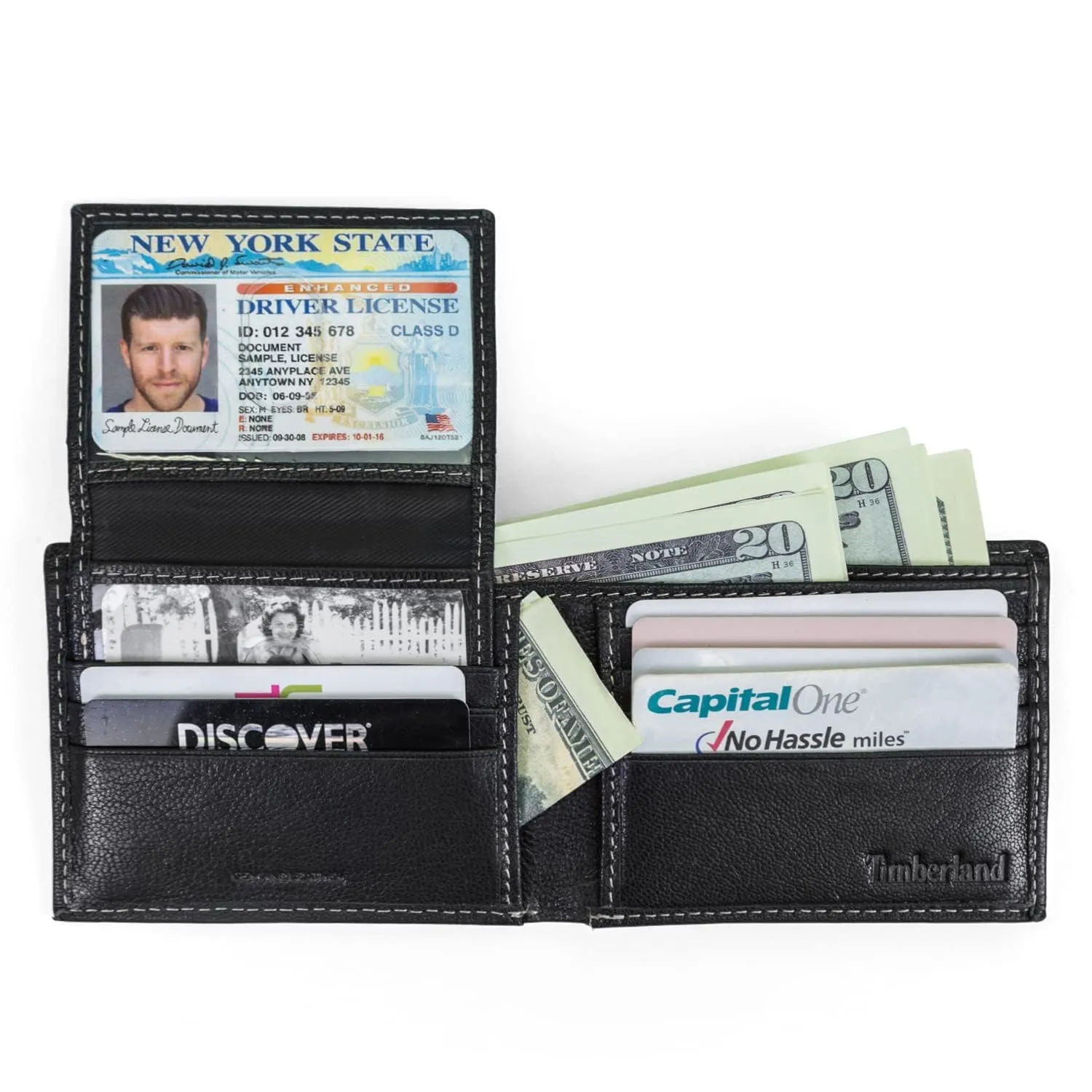 Timberland Men's Genuine Leather RFID Blocking Passcase Security Wallet, Black, One Size - immagine 4