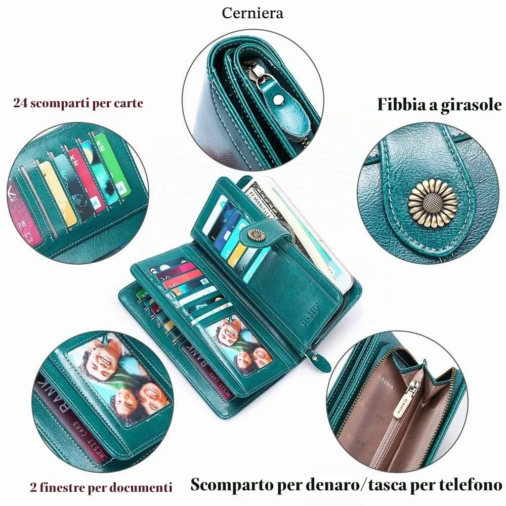 SENDEFN Portafoglio Donna in Pelle con Bloccaggio RFID e 24 Slot per Carte - immagine 6