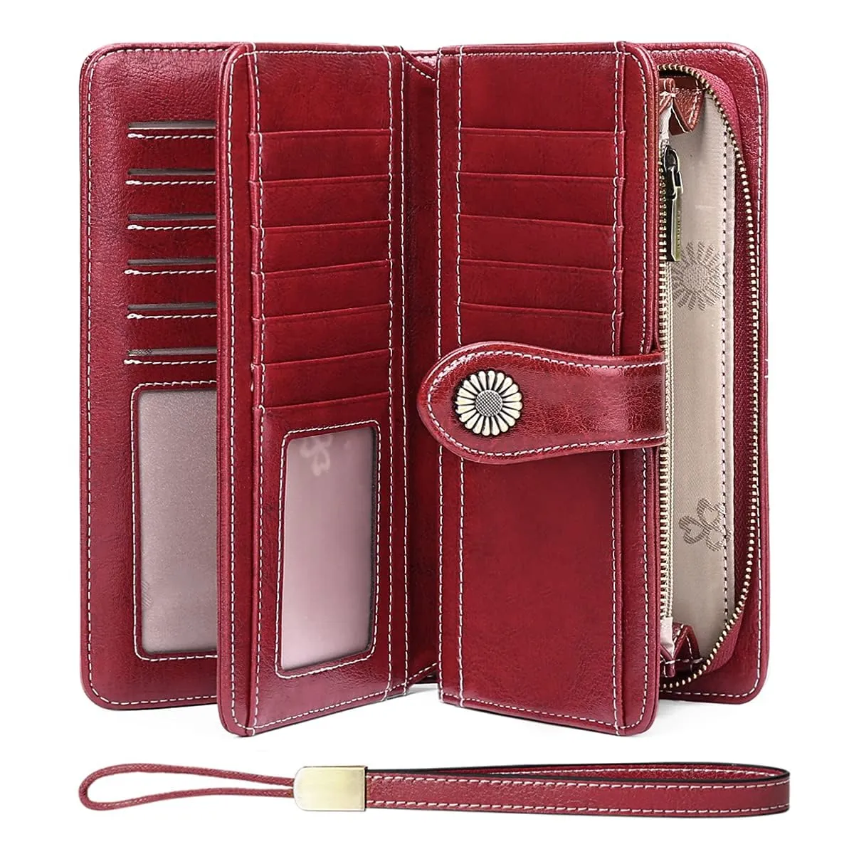 SENDEFN Portafoglio Donna in Pelle con Blocco RFID, Portamonete con Cerniera e 24 Slot per Carte - immagine 1