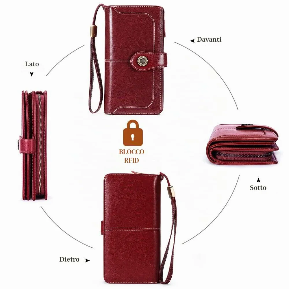 SENDEFN Portafoglio Donna in Pelle con Blocco RFID, Portamonete con Cerniera e 24 Slot per Carte - immagine 3