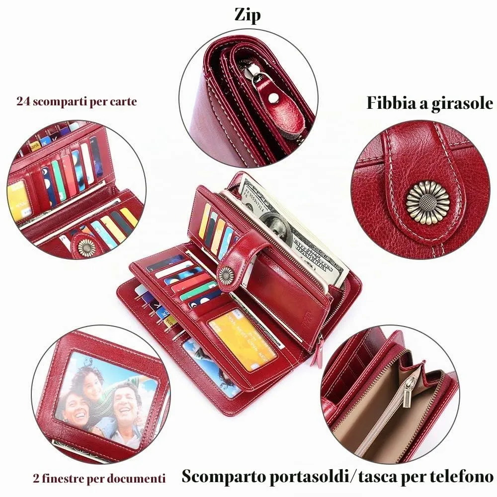 SENDEFN Portafoglio Donna in Pelle con Blocco RFID, Portamonete con Cerniera e 24 Slot per Carte - immagine 7