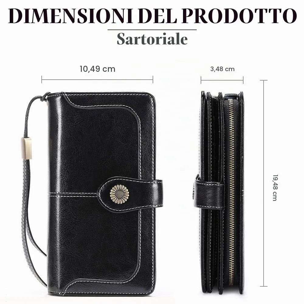 SENDEFN Portafoglio Donna in Pelle con Blocco RFID e Cerniera, 24 Slot per Carte - immagine 3