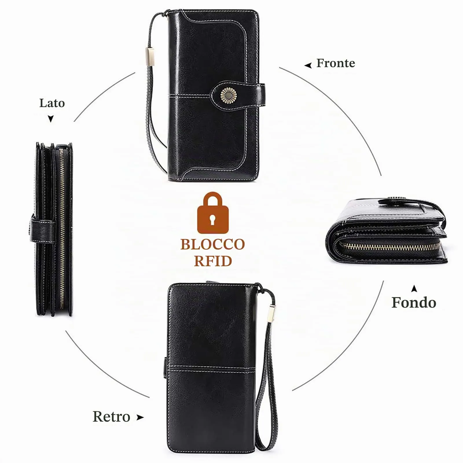 SENDEFN Portafoglio Donna in Pelle con Blocco RFID e Cerniera, 24 Slot per Carte - immagine 7