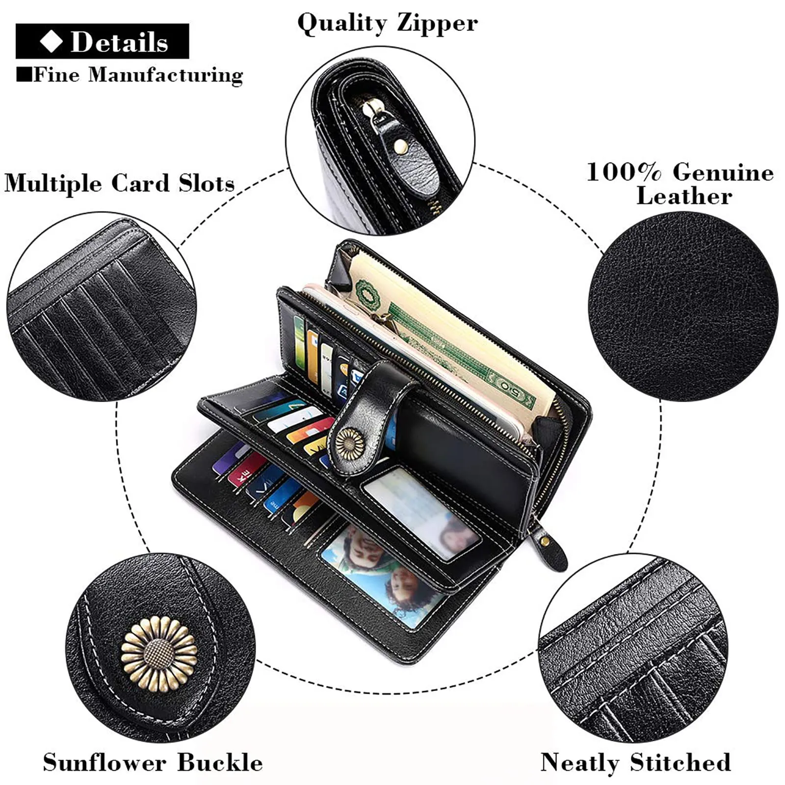 SENDEFN Portafoglio Donna in Pelle con Blocco RFID e Cerniera, 24 Slot per Carte - immagine 8