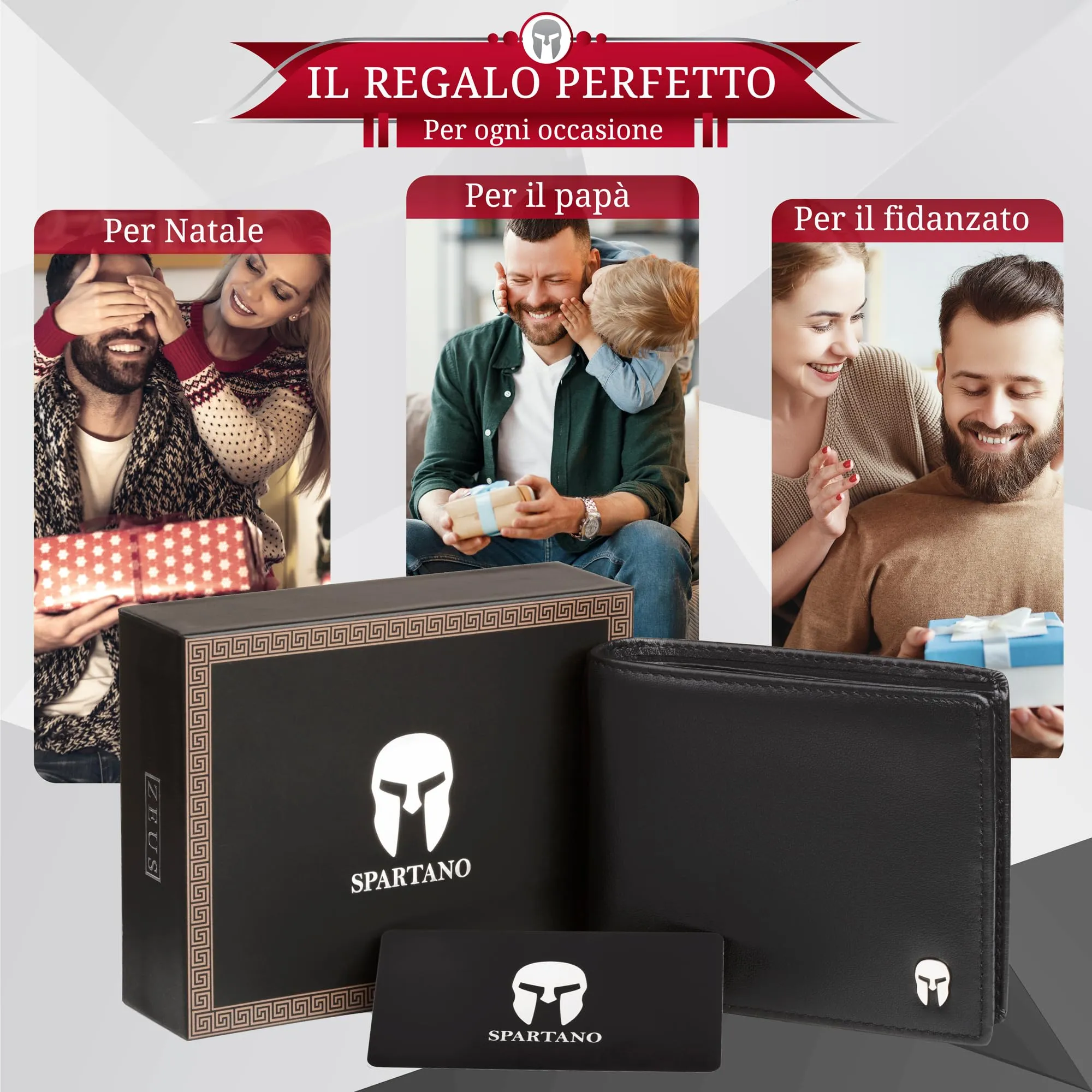 Spartano Zeus Portafoglio Uomo in Pelle con Portamonete e Protezione RFID - Nero - immagine 4