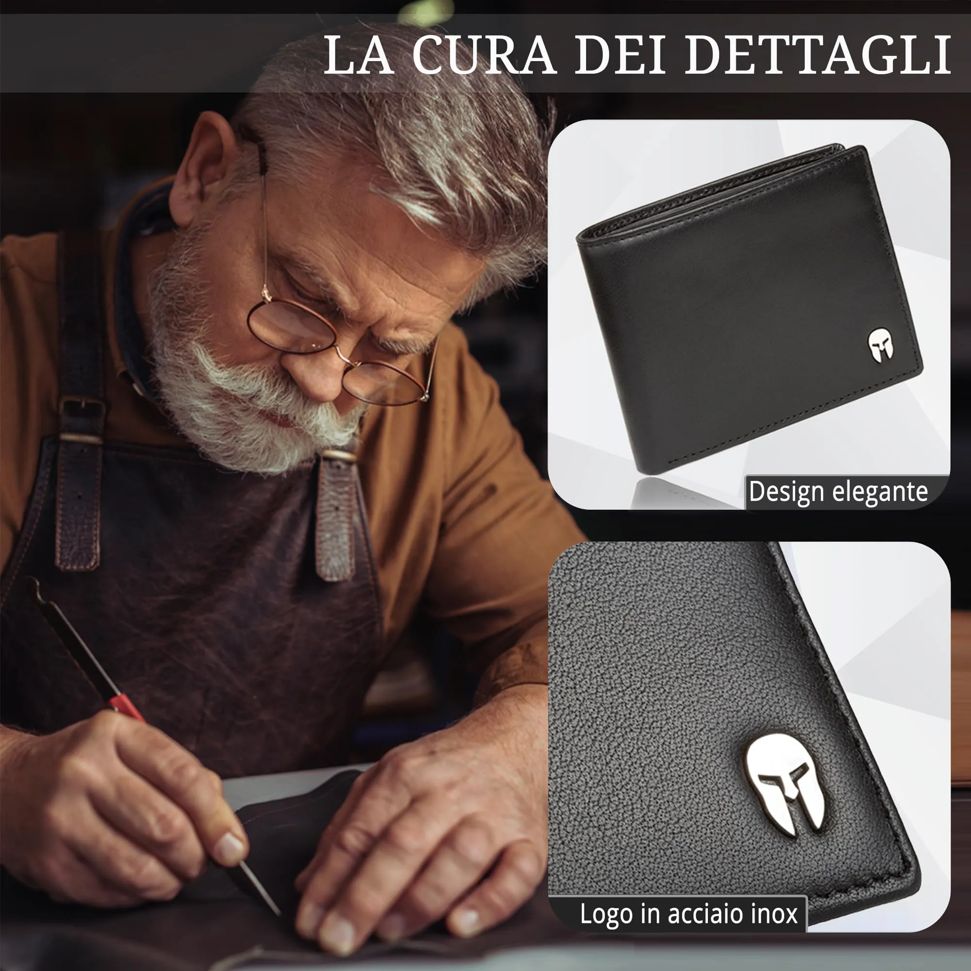 Spartano Zeus Portafoglio Uomo in Pelle con Portamonete e Protezione RFID - Nero - immagine 7