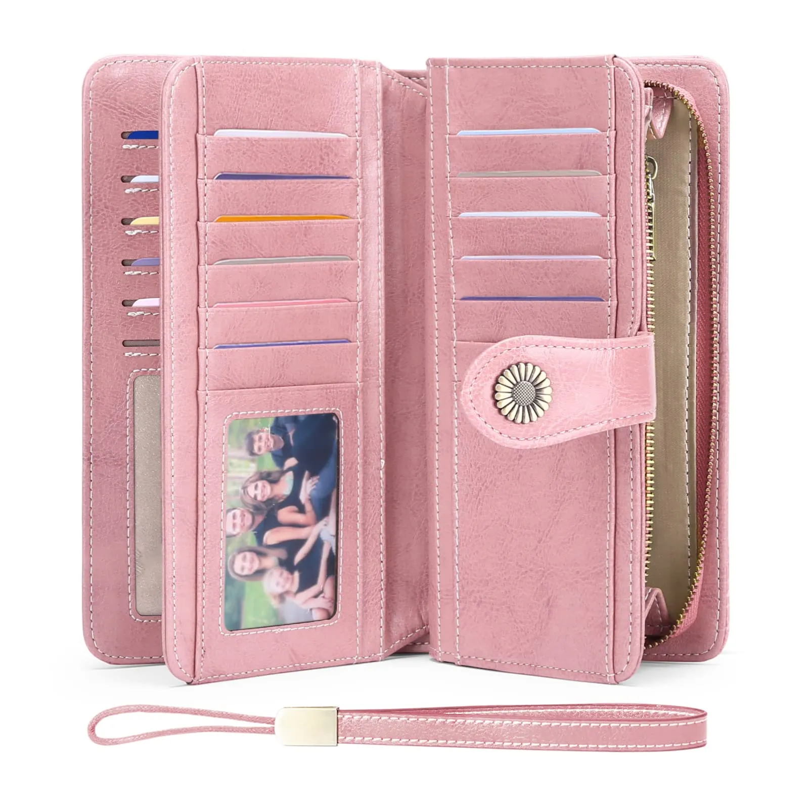 SENDEFN Portafoglio Donna in Pelle con Blocco RFID, Portamonete con Cerniera e 24 Slot per Carte - immagine 1