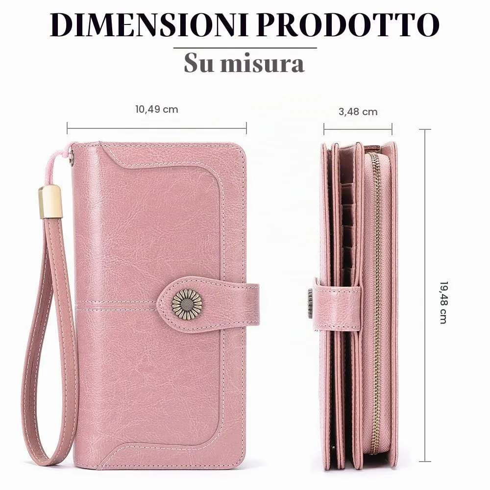 SENDEFN Portafoglio Donna in Pelle con Blocco RFID, Portamonete con Cerniera e 24 Slot per Carte - immagine 3