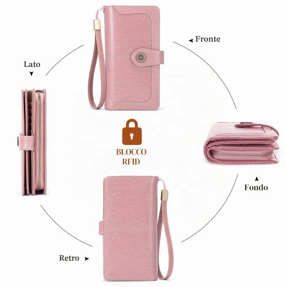 SENDEFN Portafoglio Donna in Pelle con Blocco RFID, Portamonete con Cerniera e 24 Slot per Carte - immagine 4