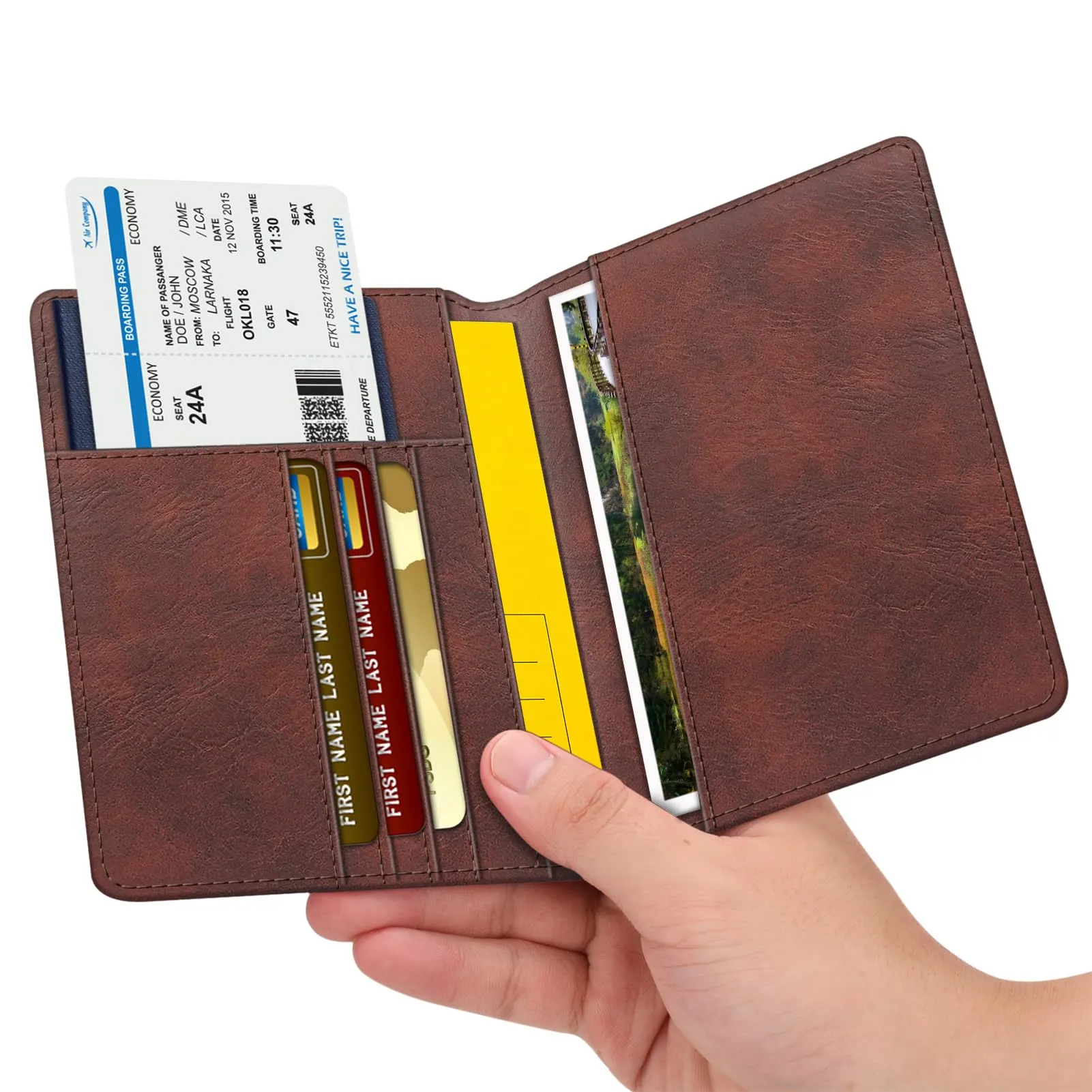 FINTIE Porta Passaporto in Pelle Sintetica con Protezione RFID, Vintage Marrone - immagine 3