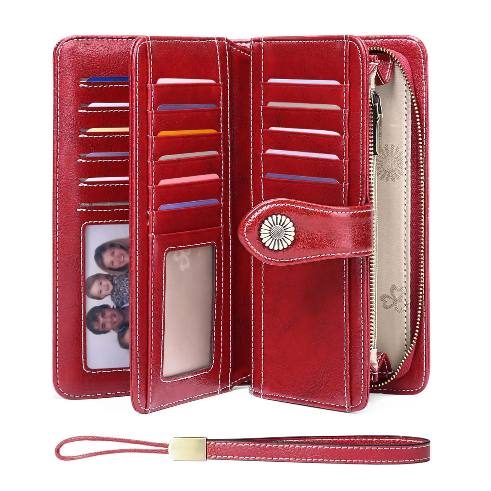 SENDEFN Portafoglio Donna in Pelle con Blocco RFID, Portamonete con Cerniera e 24 Slot per Carte - immagine 1