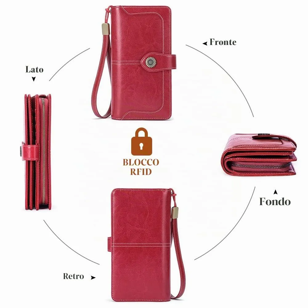 SENDEFN Portafoglio Donna in Pelle con Blocco RFID, Portamonete con Cerniera e 24 Slot per Carte - immagine 4