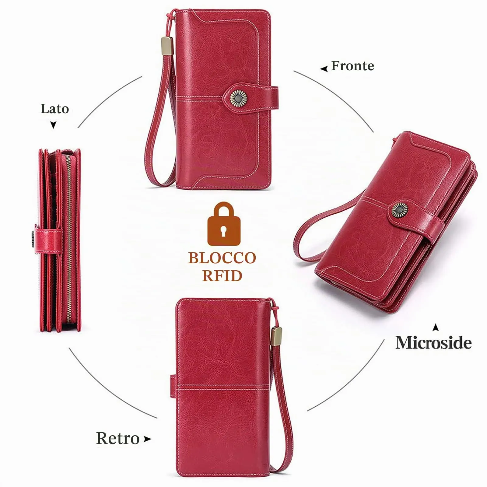 SENDEFN Portafoglio Donna in Pelle con Blocco RFID, Portamonete con Cerniera e 24 Slot per Carte - immagine 7