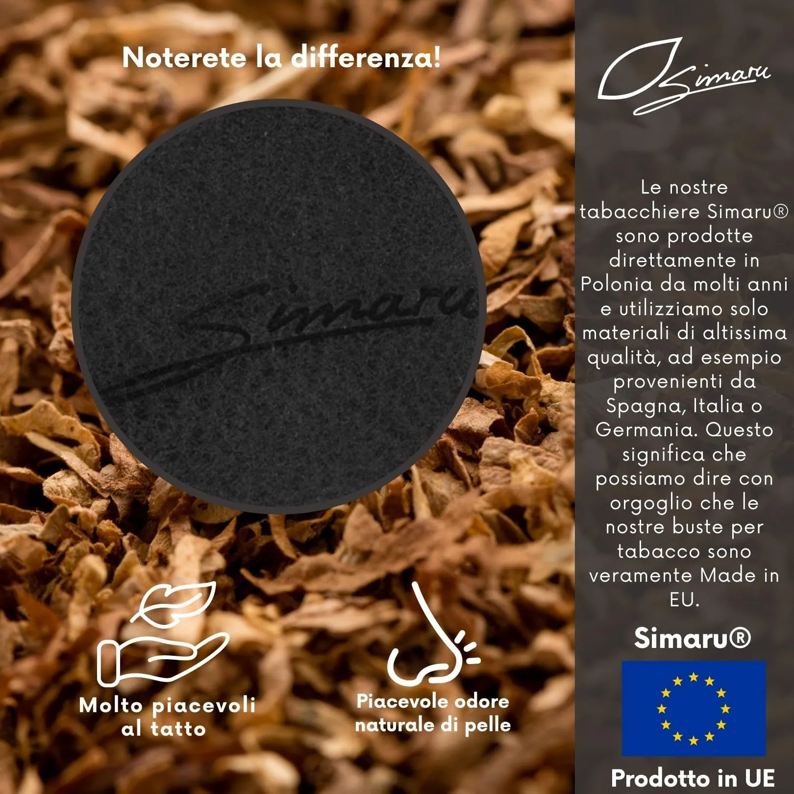 Simaru Porta Tabacco in Vera Pelle con Scomparti per Cartine, Filtri e Accendino, Nero - immagine 3